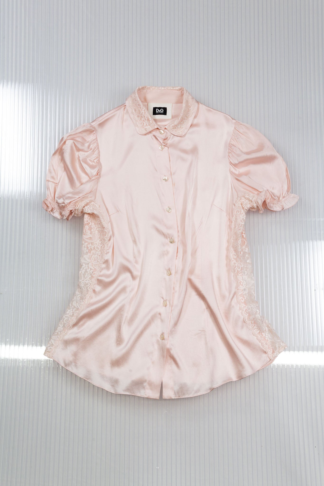 DOLCE & GBBANA SILK PINK LACE SHIRT