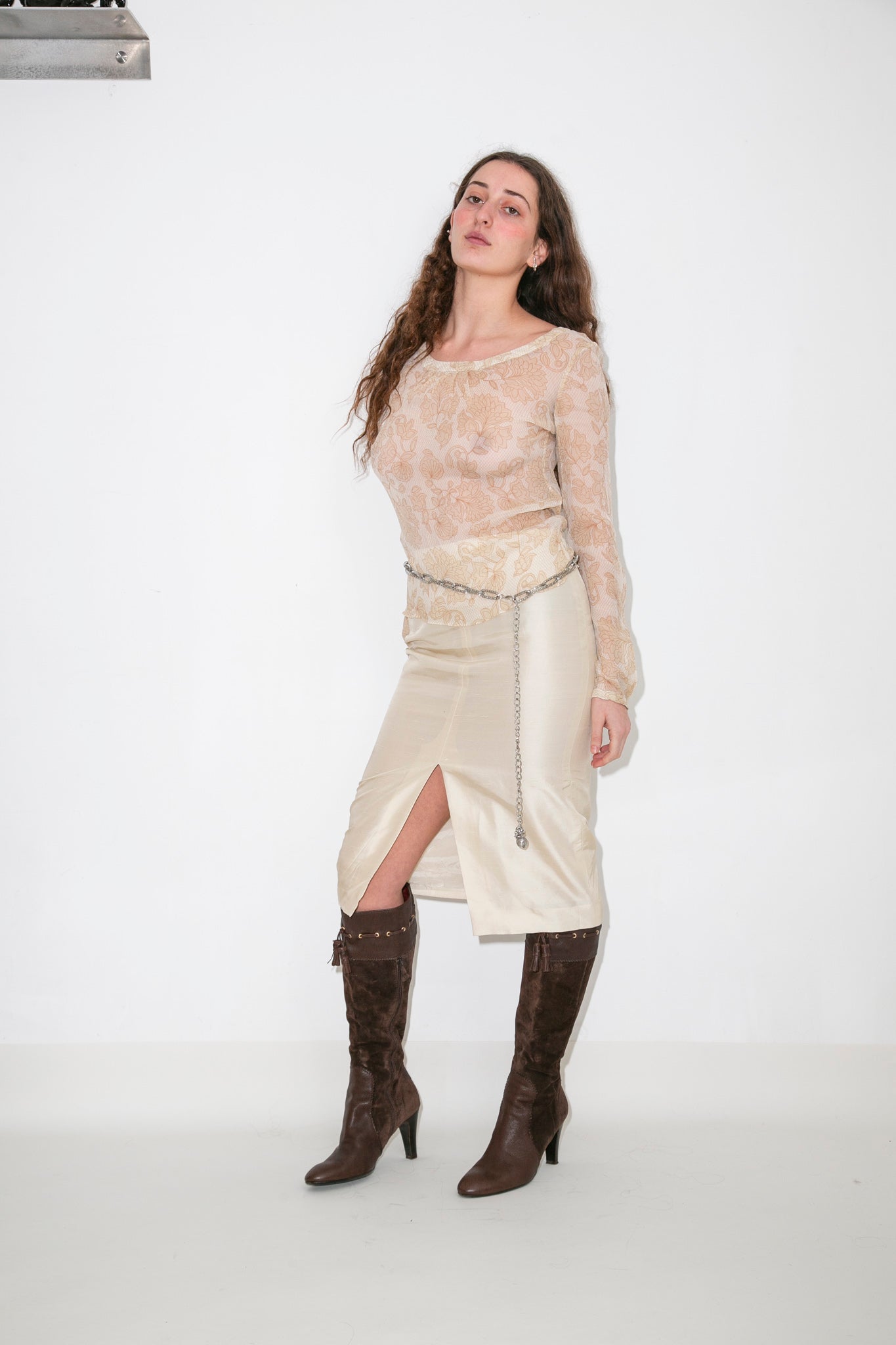 Romeo Gigli Ivory Silk Slit Skirt