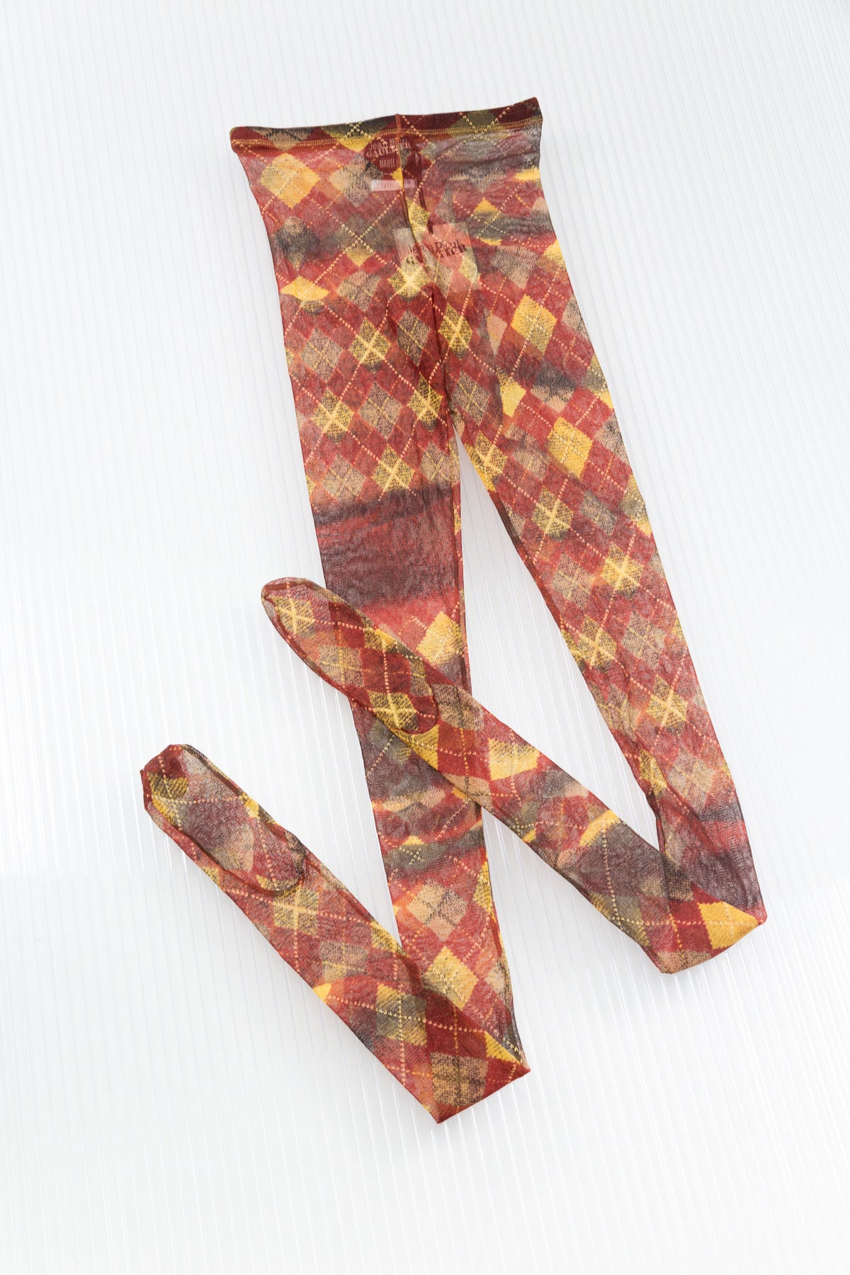 JEAN PAUL GAULTIER BURGUNDY ARGYLE PRINT SHEER TIGHTS