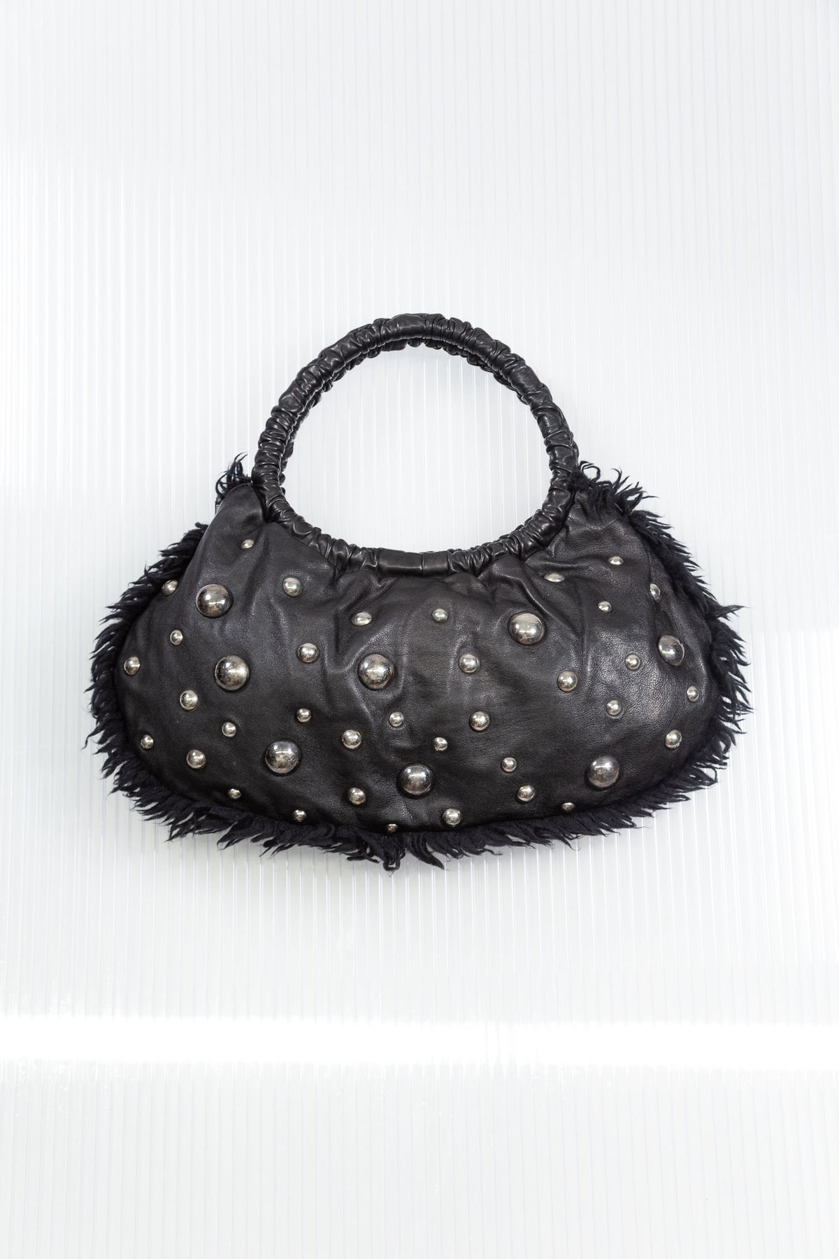 MOSCHINO BLACK STUDDED LEATHER SHOULDER BAG