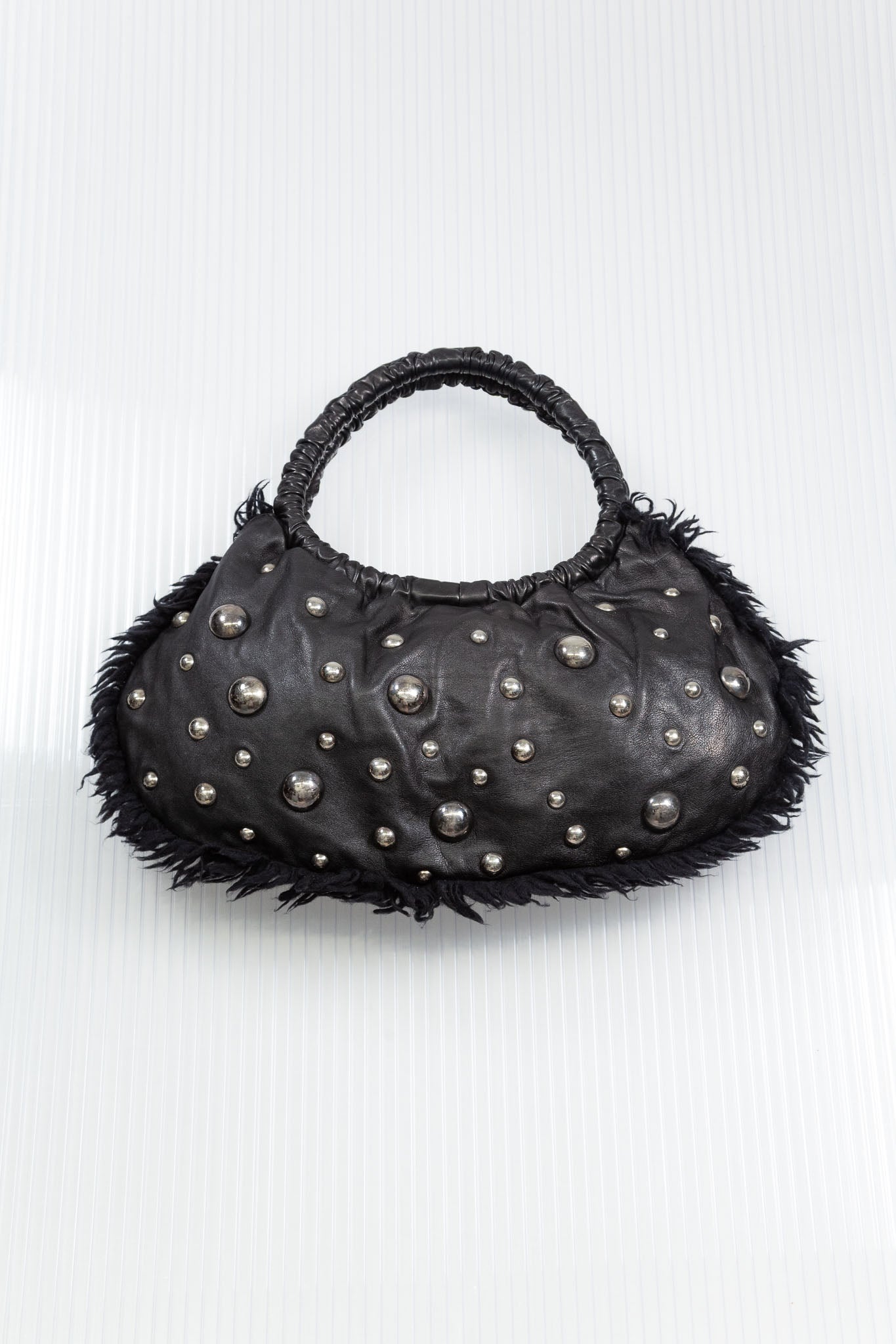 MOSCHINO BLACK STUDDED LEATHER SHOULDER BAG