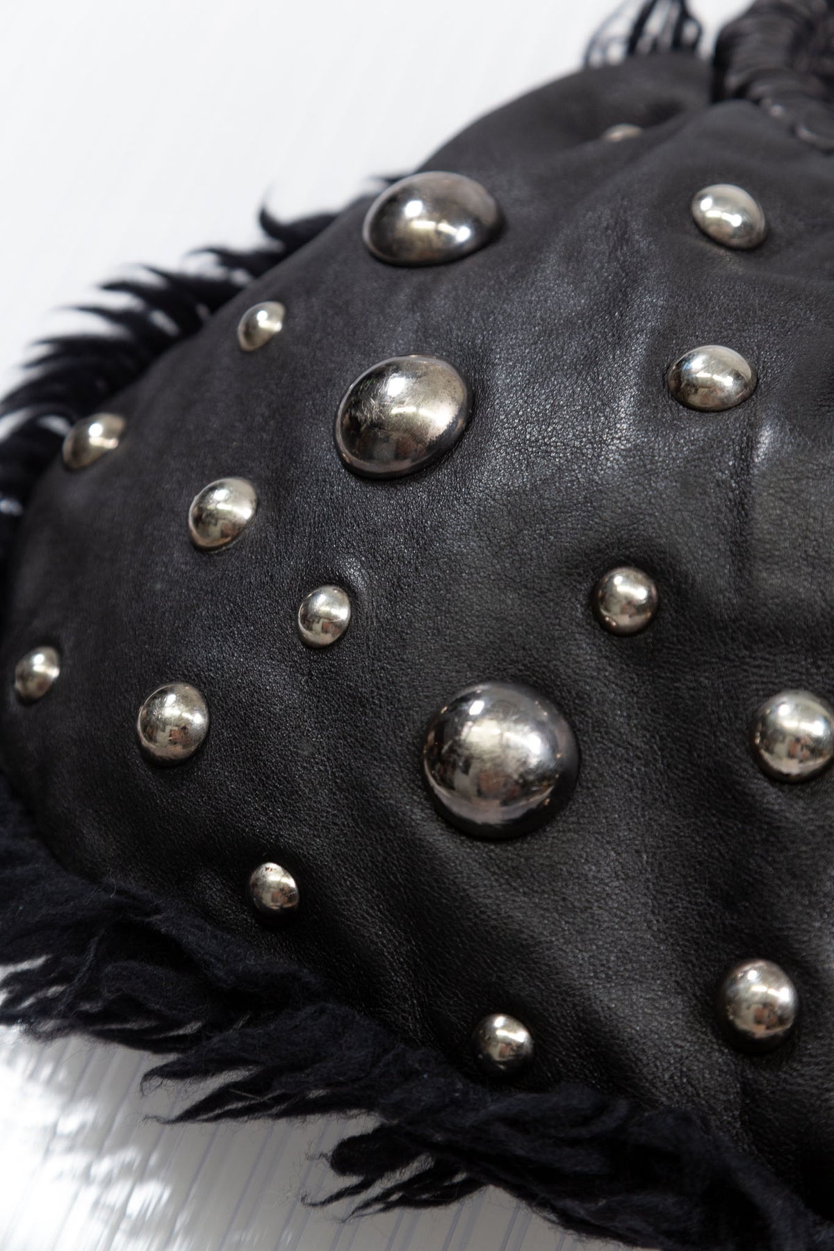 MOSCHINO BLACK STUDDED LEATHER SHOULDER BAG