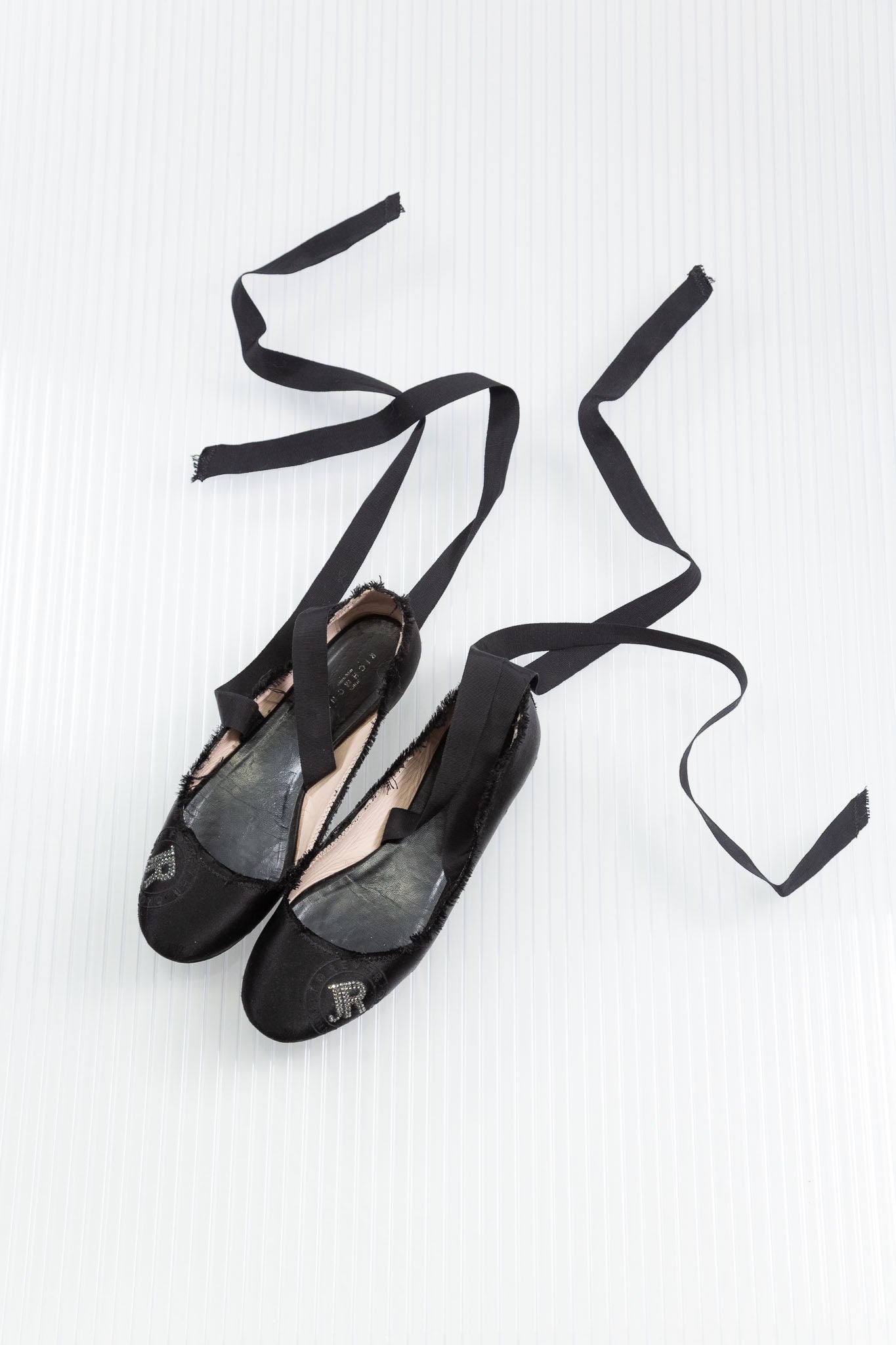 RICHMOND BLACK SATIN LACED-UP BALLERINAS