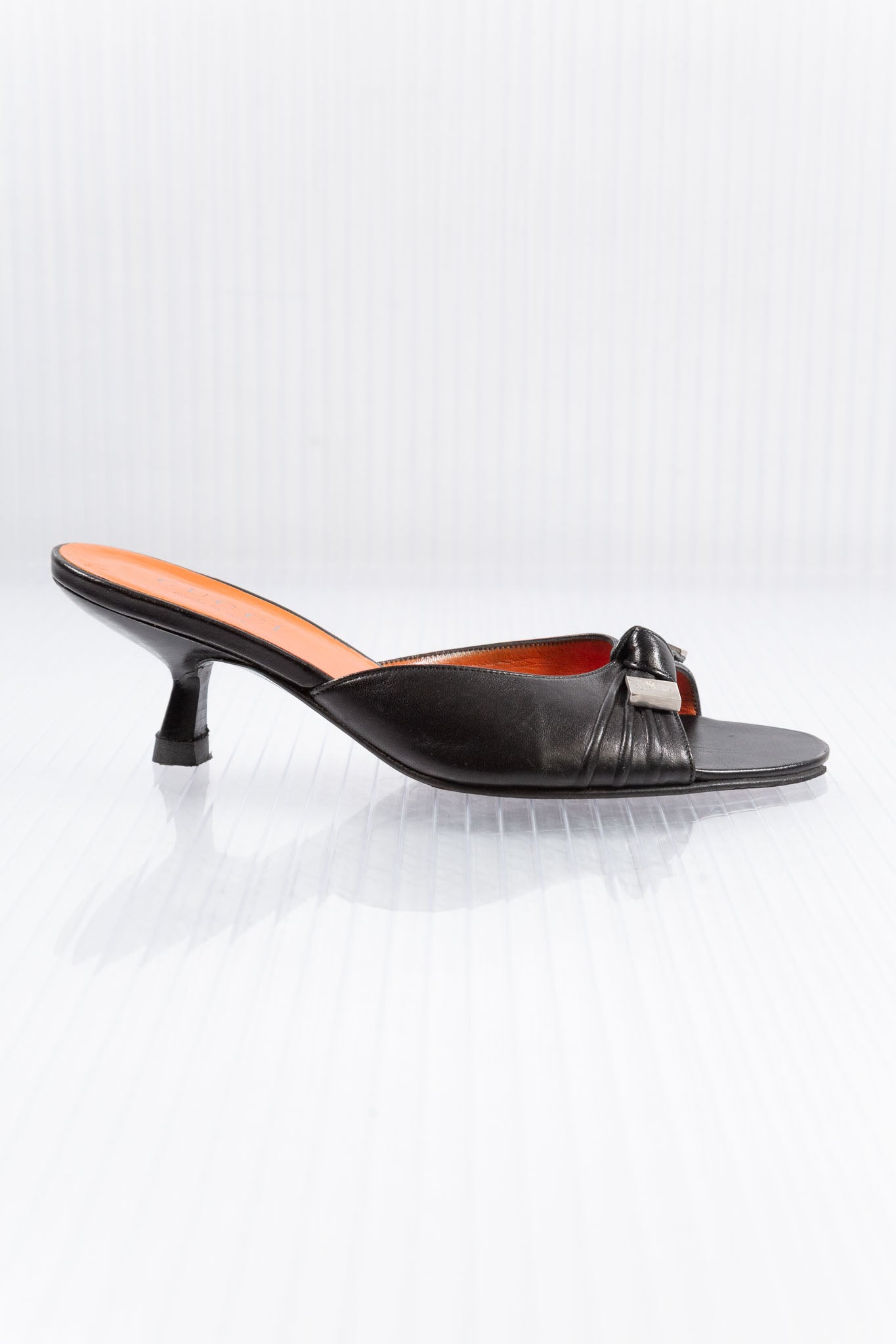 GUCCI TOM FORD BLACK LEATHER KITTEN HEEL MULES