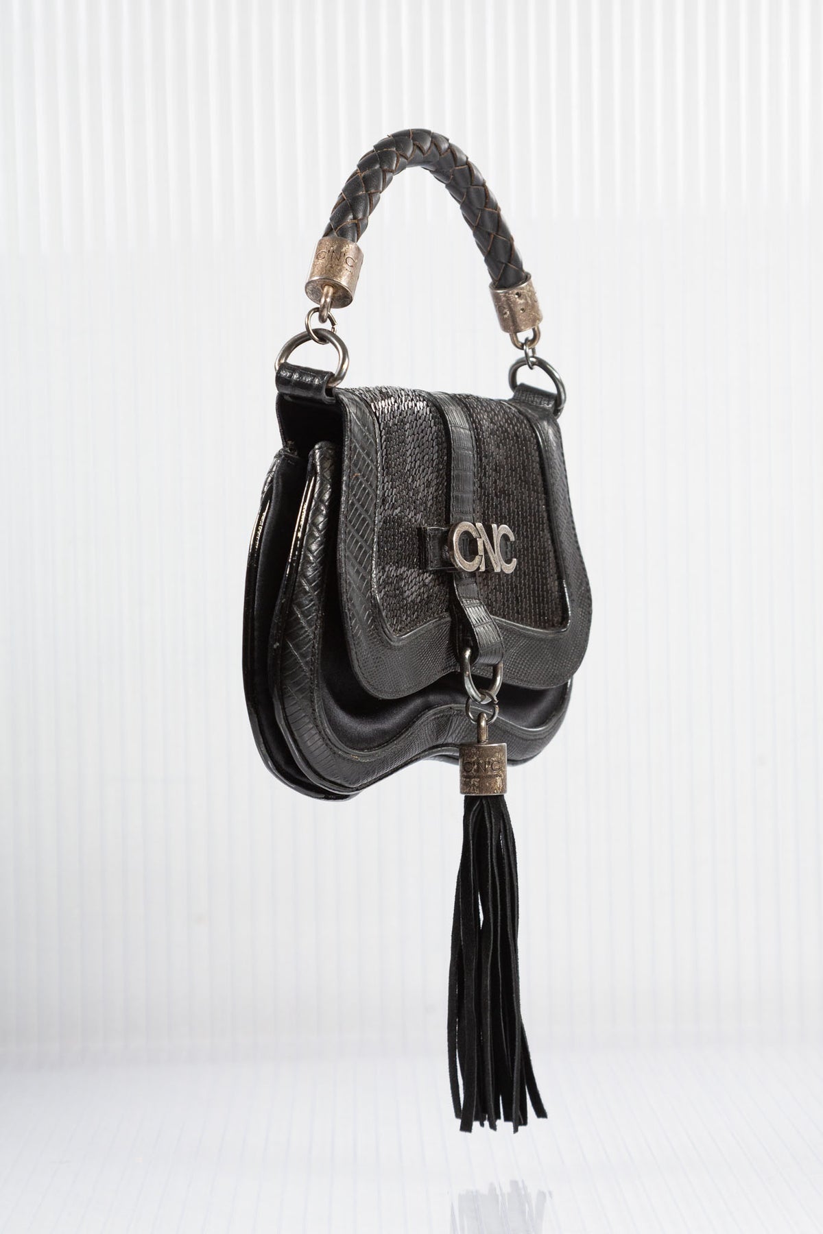 C'N'C FRINGED SEQUINED LEATHER CLUTCH