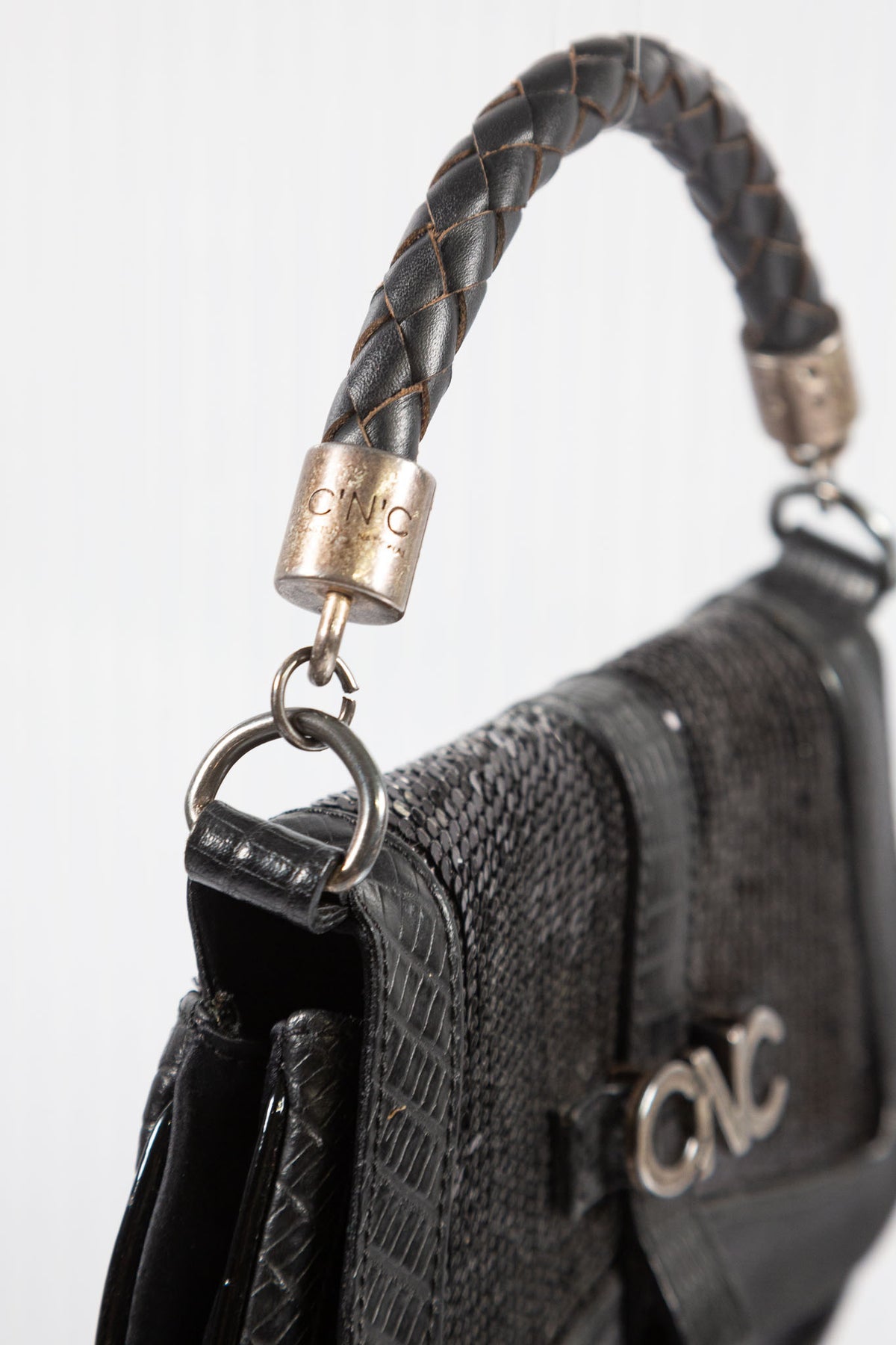 C'N'C FRINGED SEQUINED LEATHER CLUTCH
