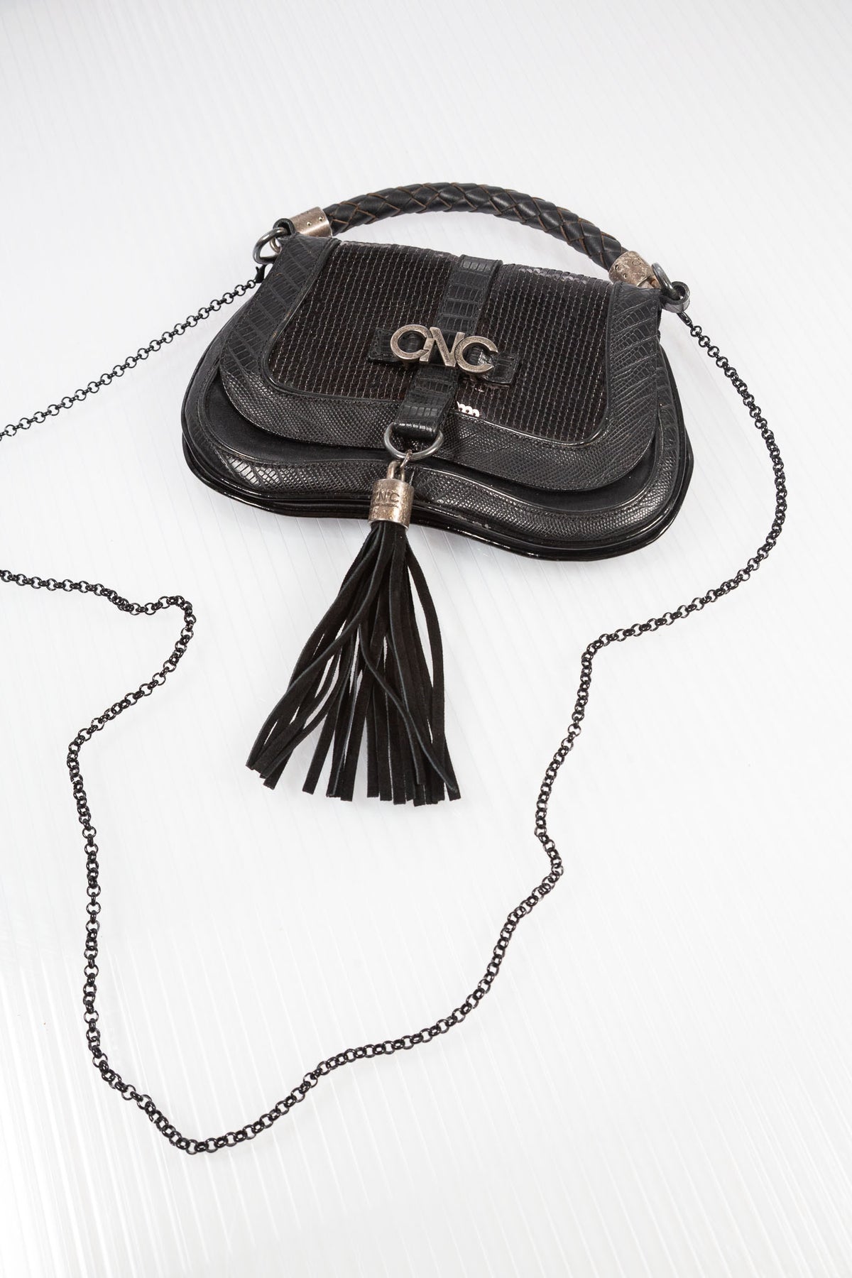 C'N'C FRINGED SEQUINED LEATHER CLUTCH