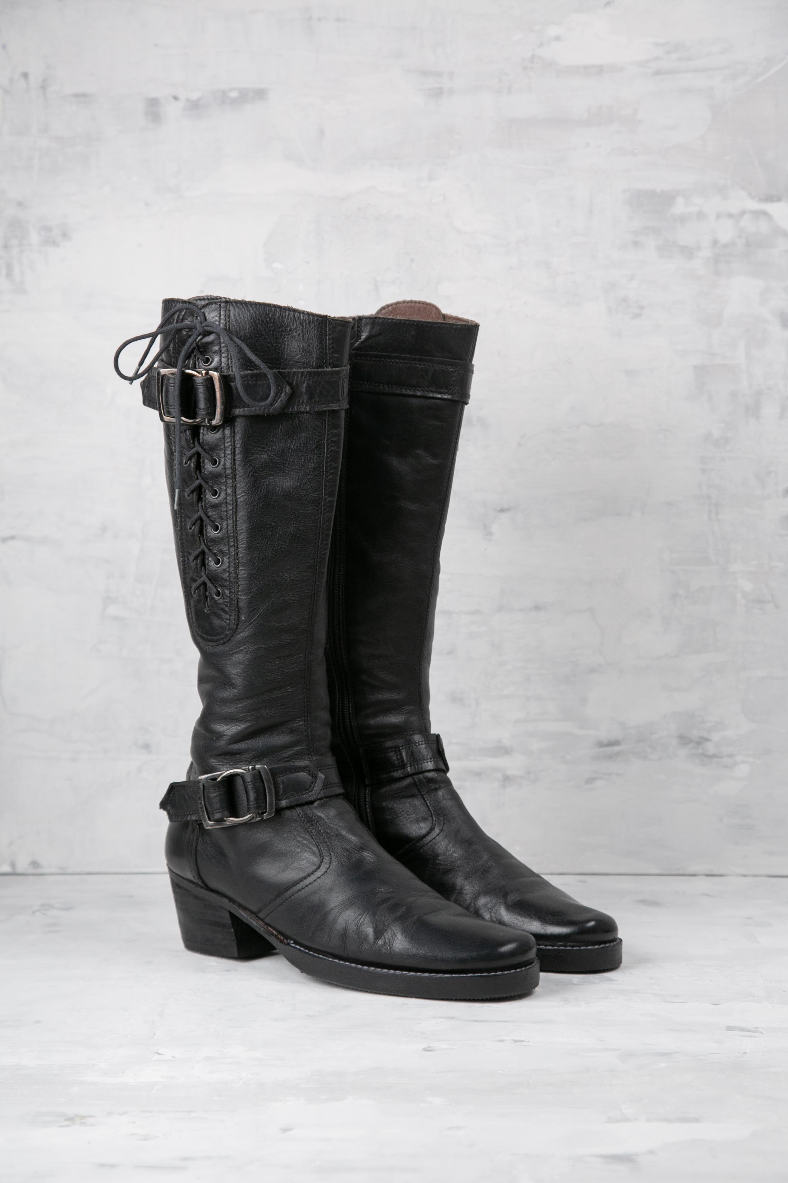 LACE-UP BUCKLED BOOTS