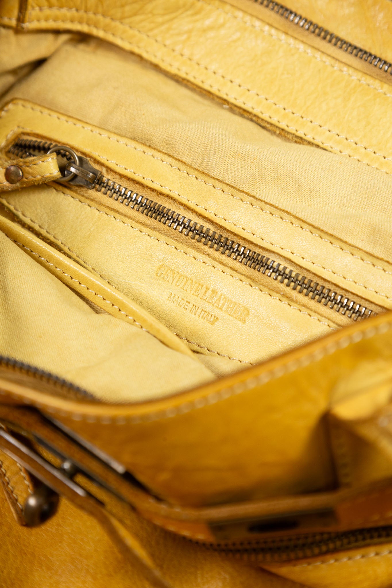 MUSTARD YELLOW LEATHER FIRKIN TOTE BAG
