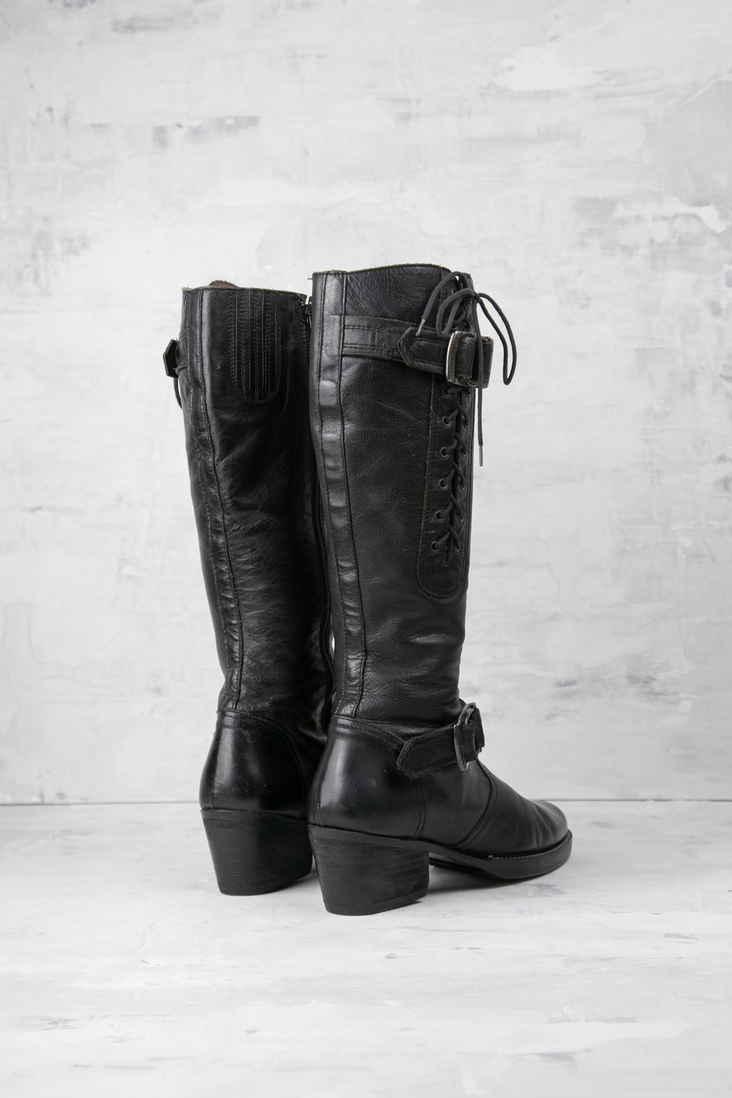 LACE-UP BUCKLED BOOTS