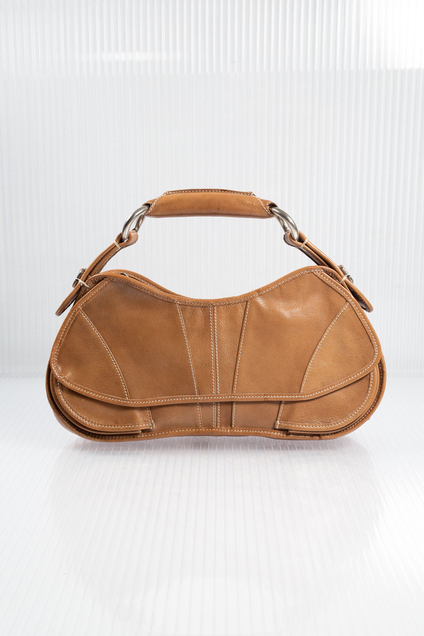 C'N'C TAN LEATHER RING HANDLE SHOULDER BAG