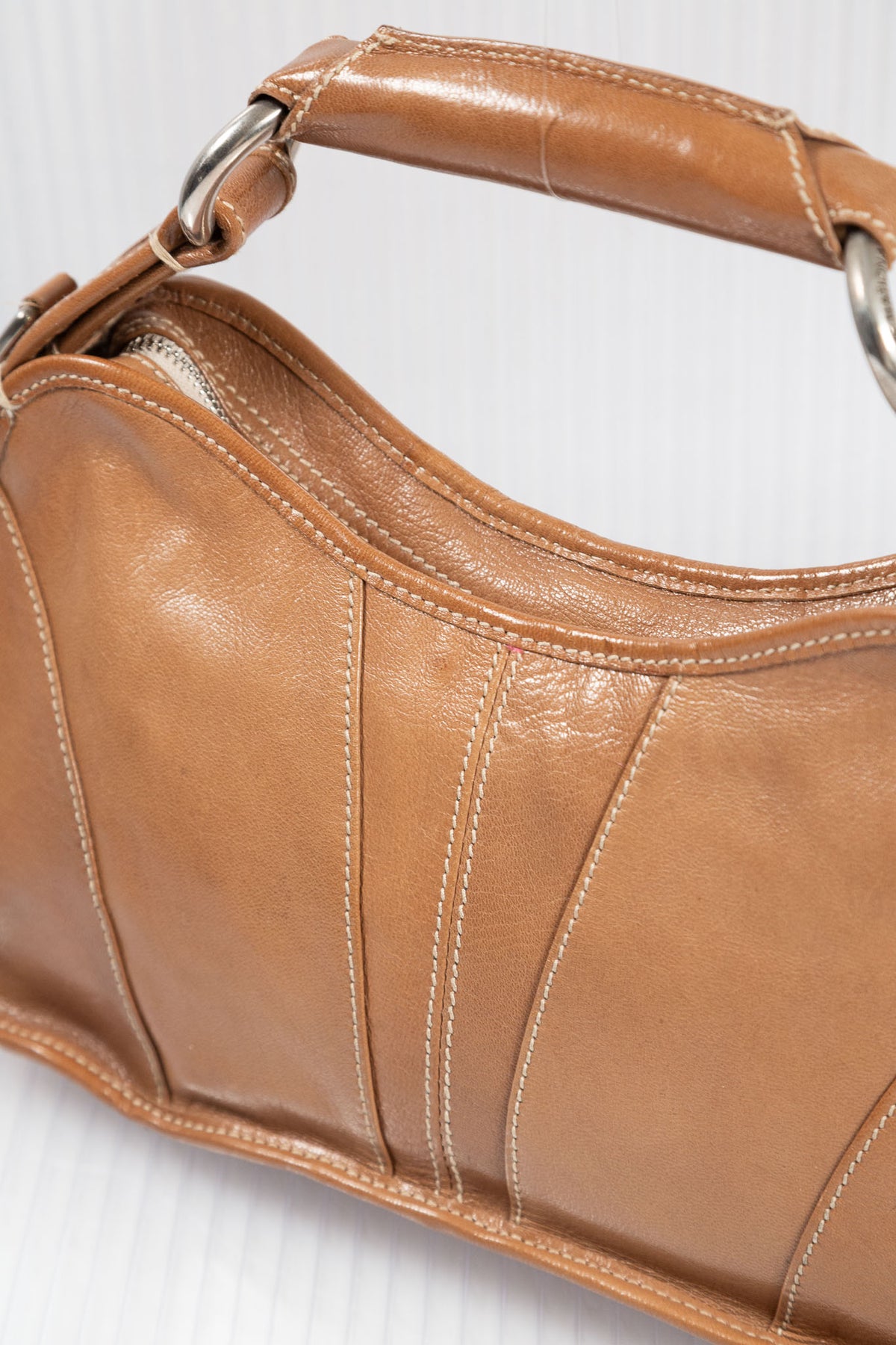 C'N'C TAN LEATHER RING HANDLE SHOULDER BAG
