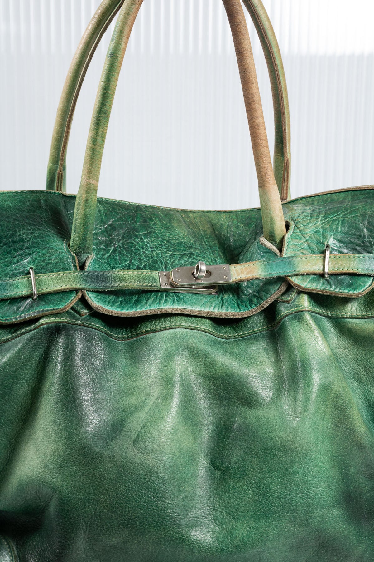 WASHED FIRKIN GREEN EMERALD LEATHER BAG