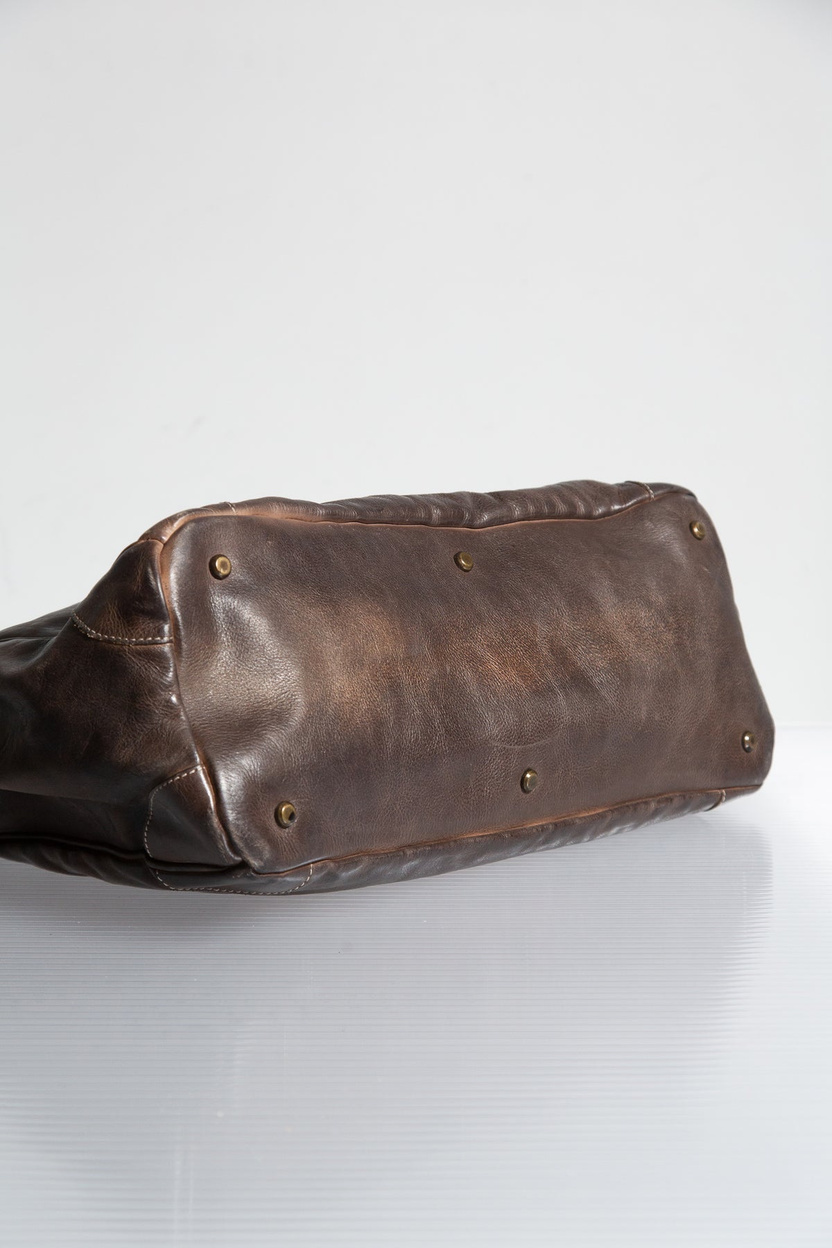 DARK BROWN LEATHER FIRKIN TOTE BAG