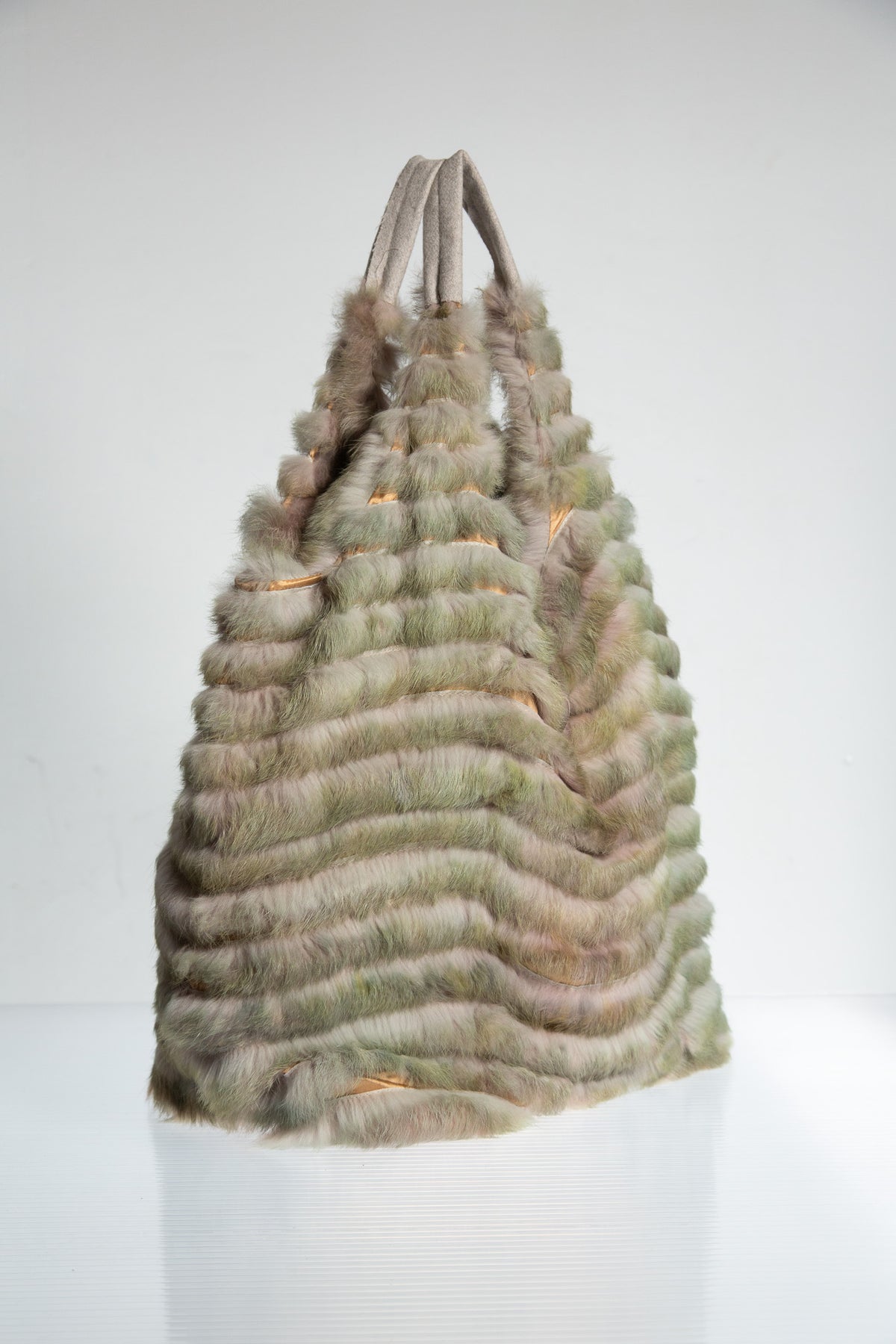 SAGE GREEN FUR PANEL SHOULDER BAG