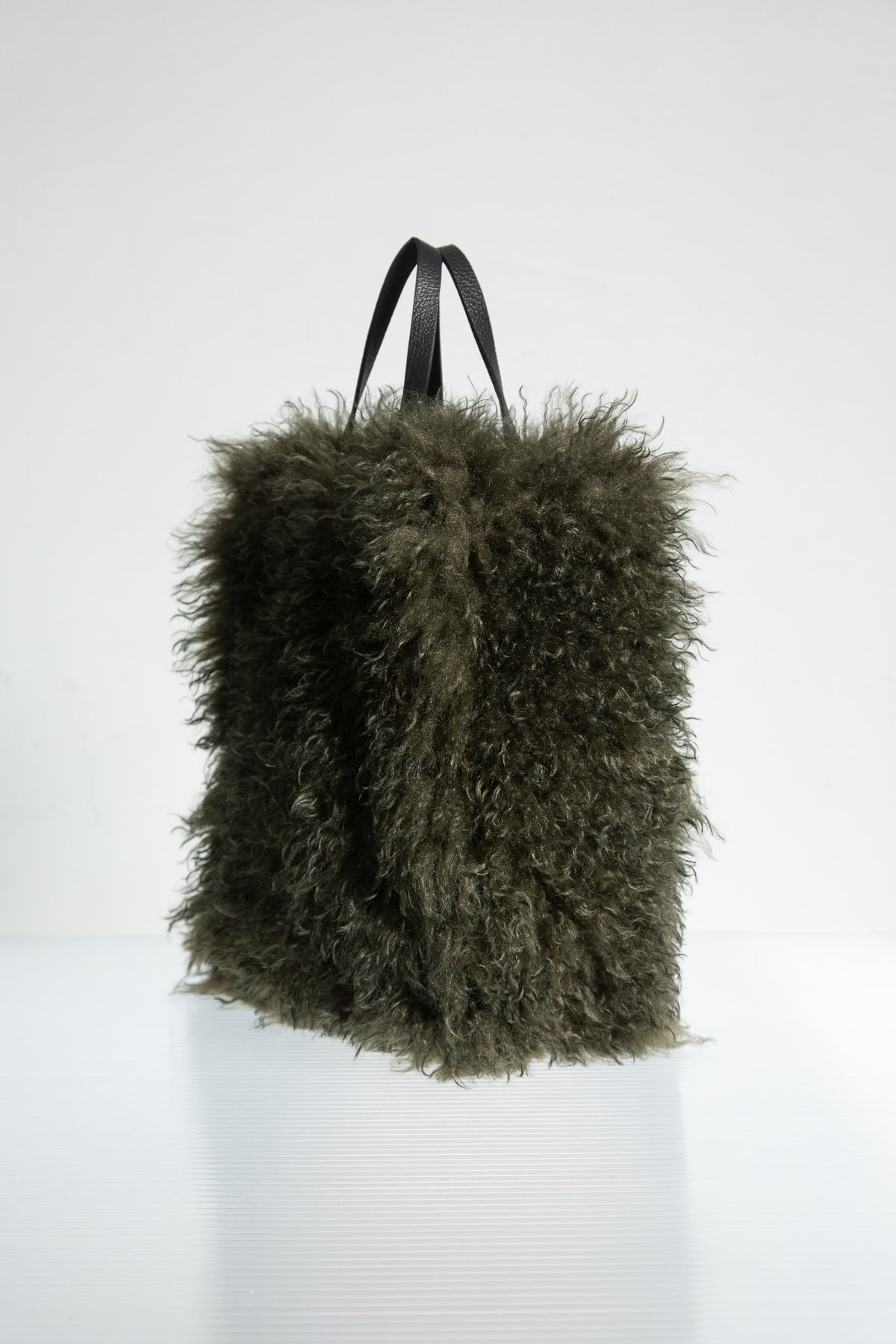 DARK GREEN FUR TOTE BAG