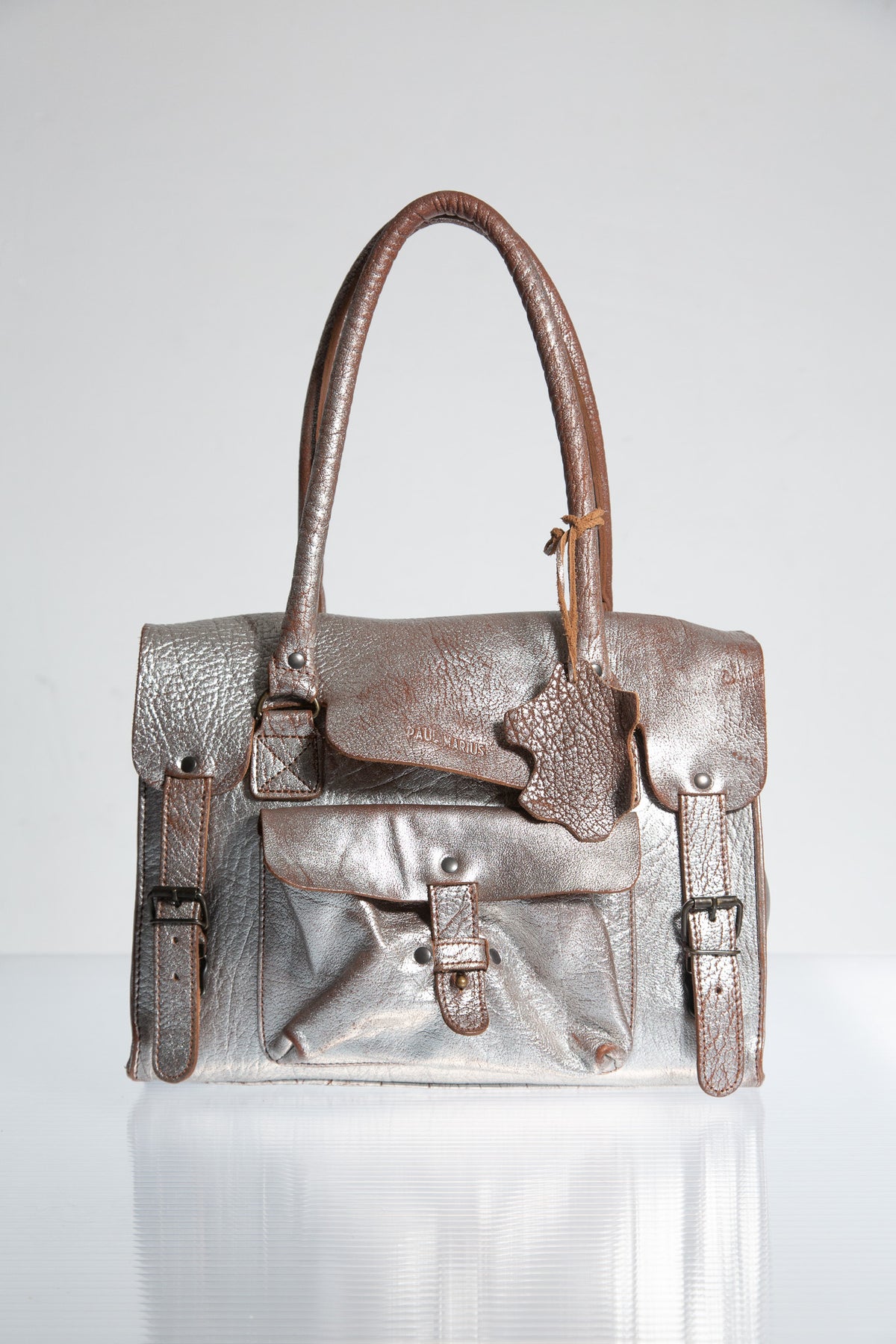 METALLIC ROSE LEATHER SATCHEL BAG
