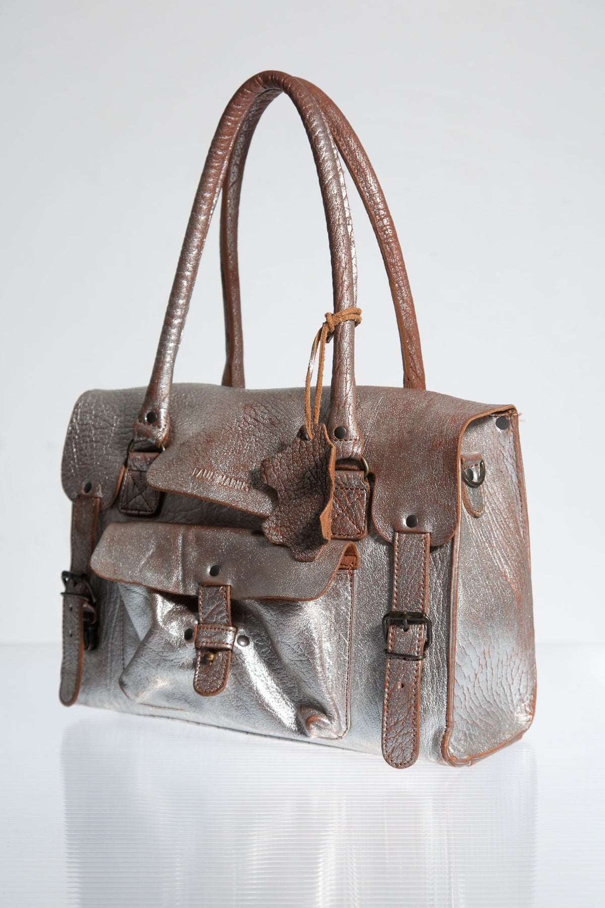METALLIC ROSE LEATHER SATCHEL BAG