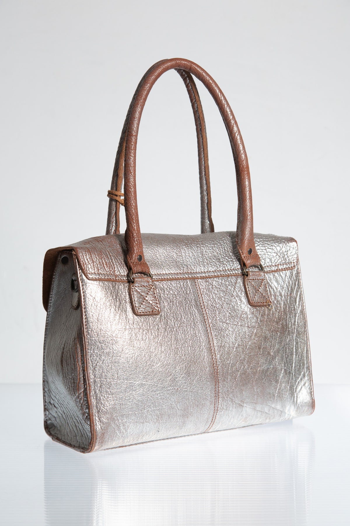 METALLIC ROSE LEATHER SATCHEL BAG