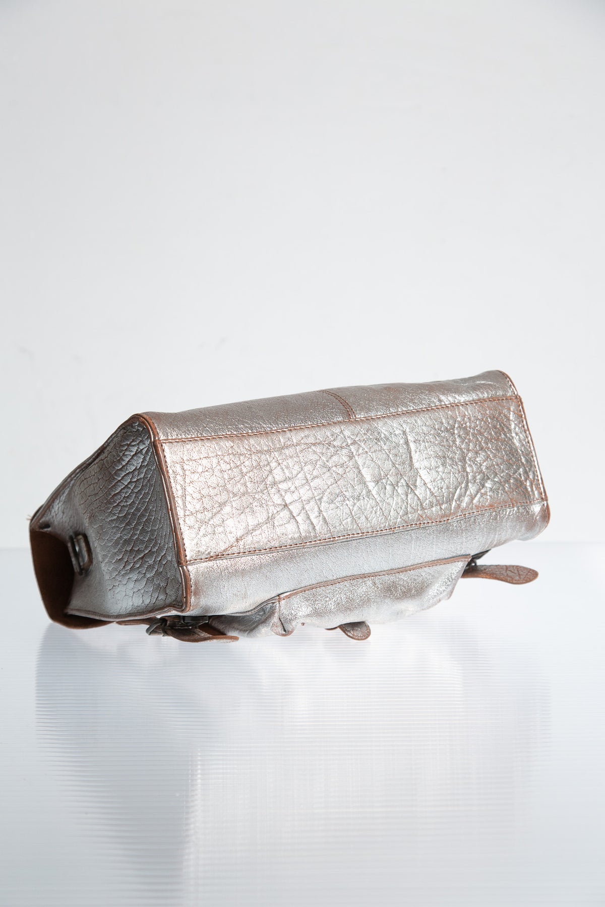 METALLIC ROSE LEATHER SATCHEL BAG