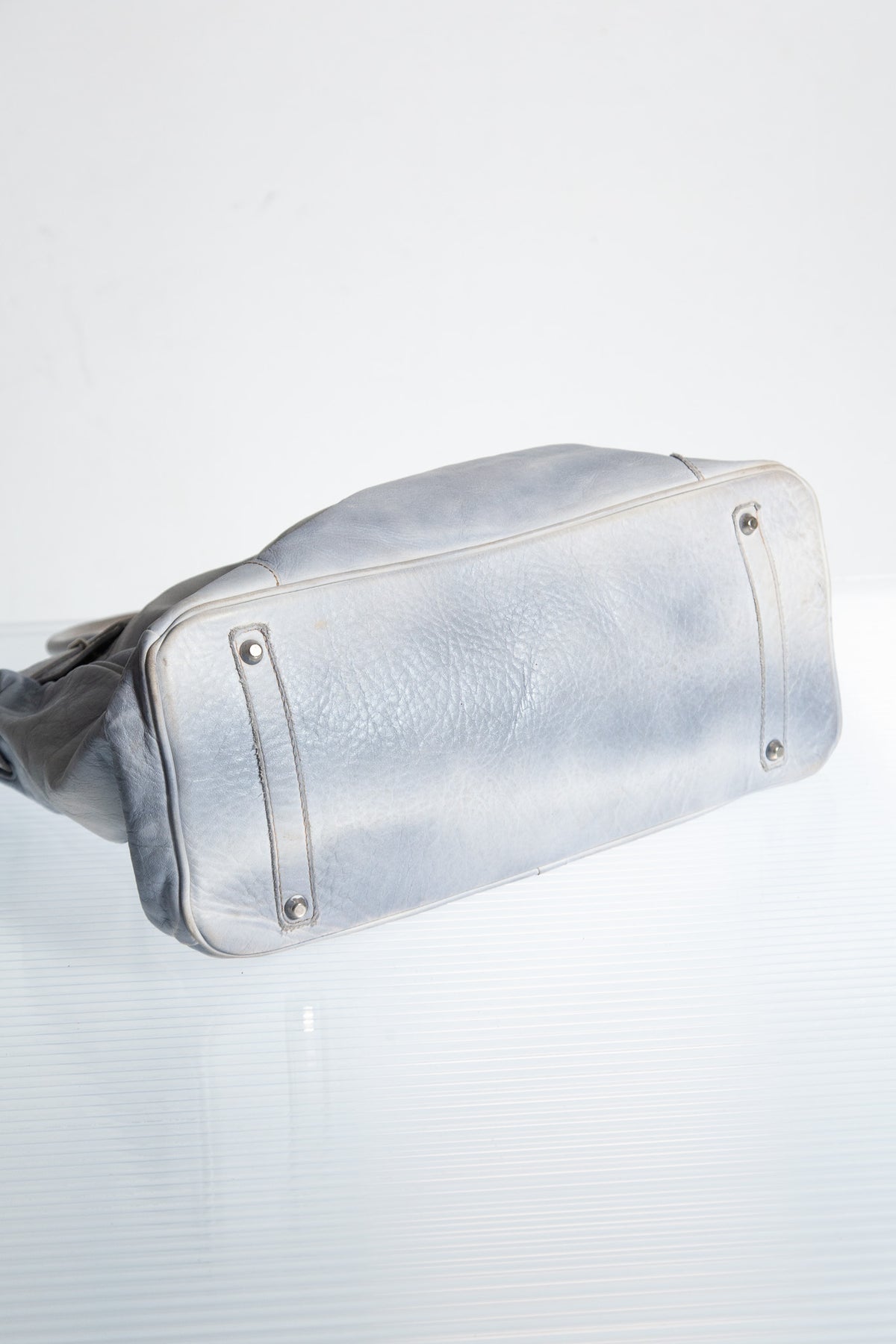 PALE BLUE FIRKIN LEATHER TRAVEL BAG