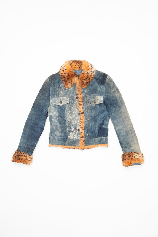 Sky Leopard Fur Leather Jacket
