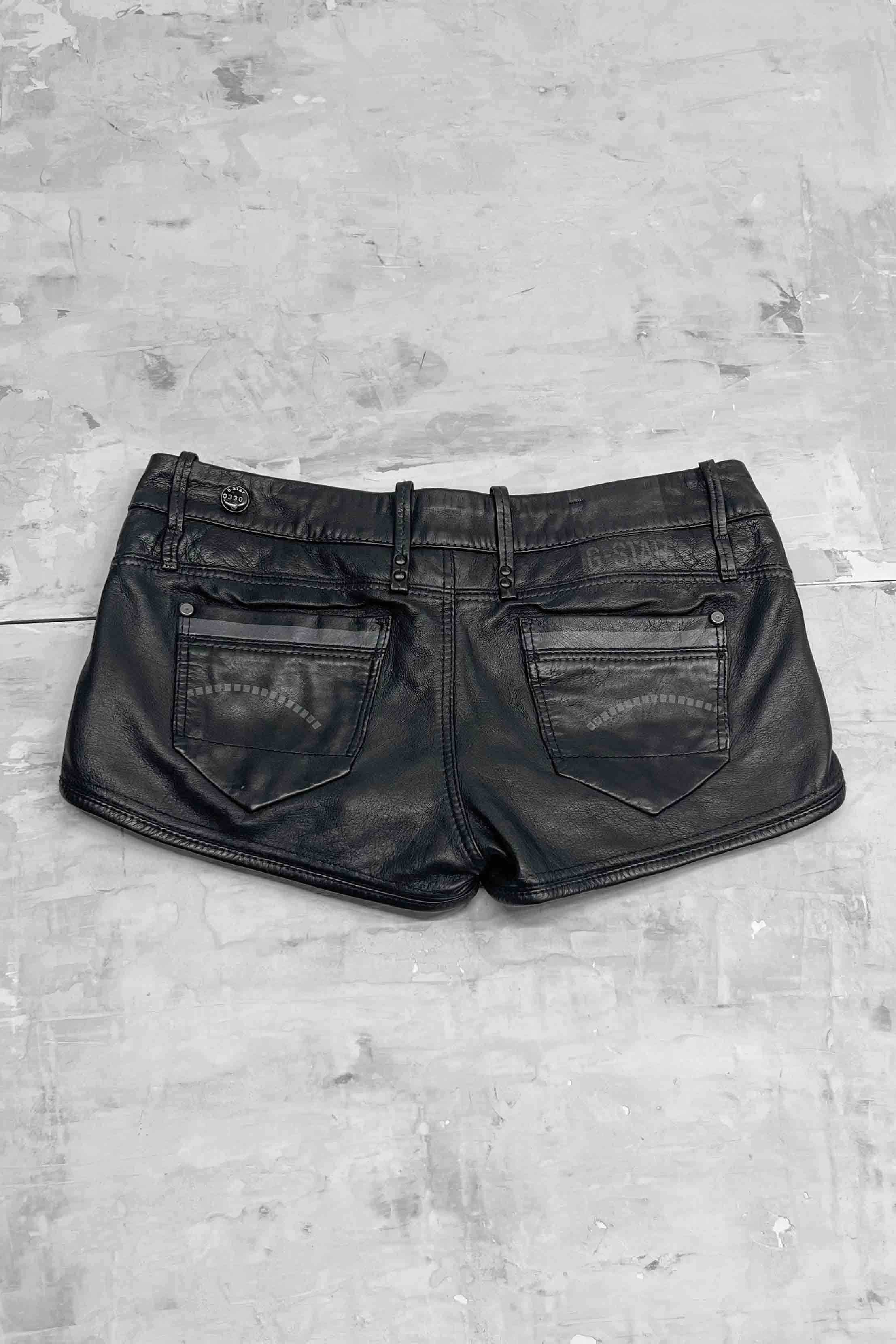 BLACK LEATHER MICRO SHORTS