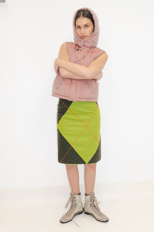 1990s Moschino Green Plaid Skirt