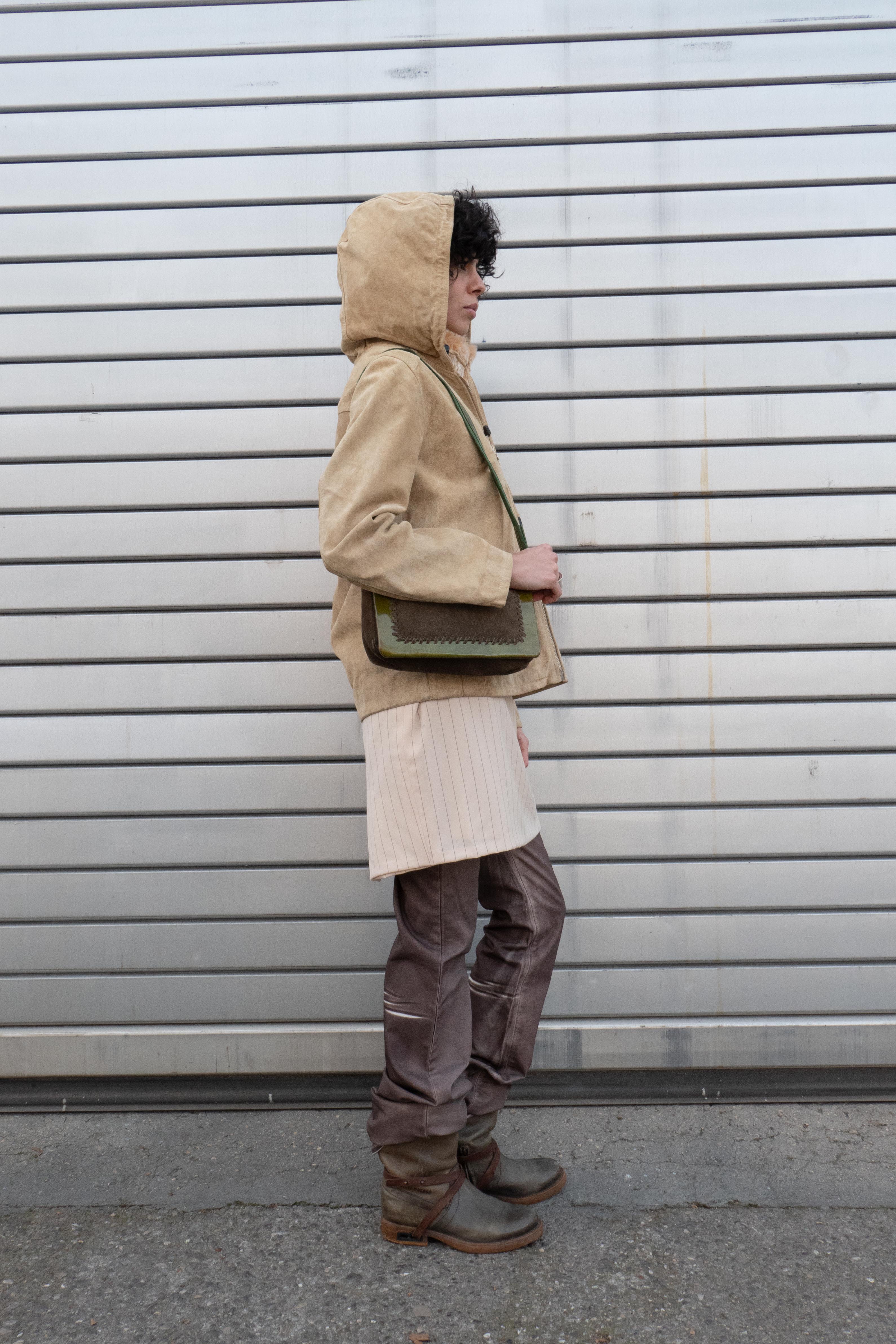 BEIGE HOODIE SUEDE JEACKET