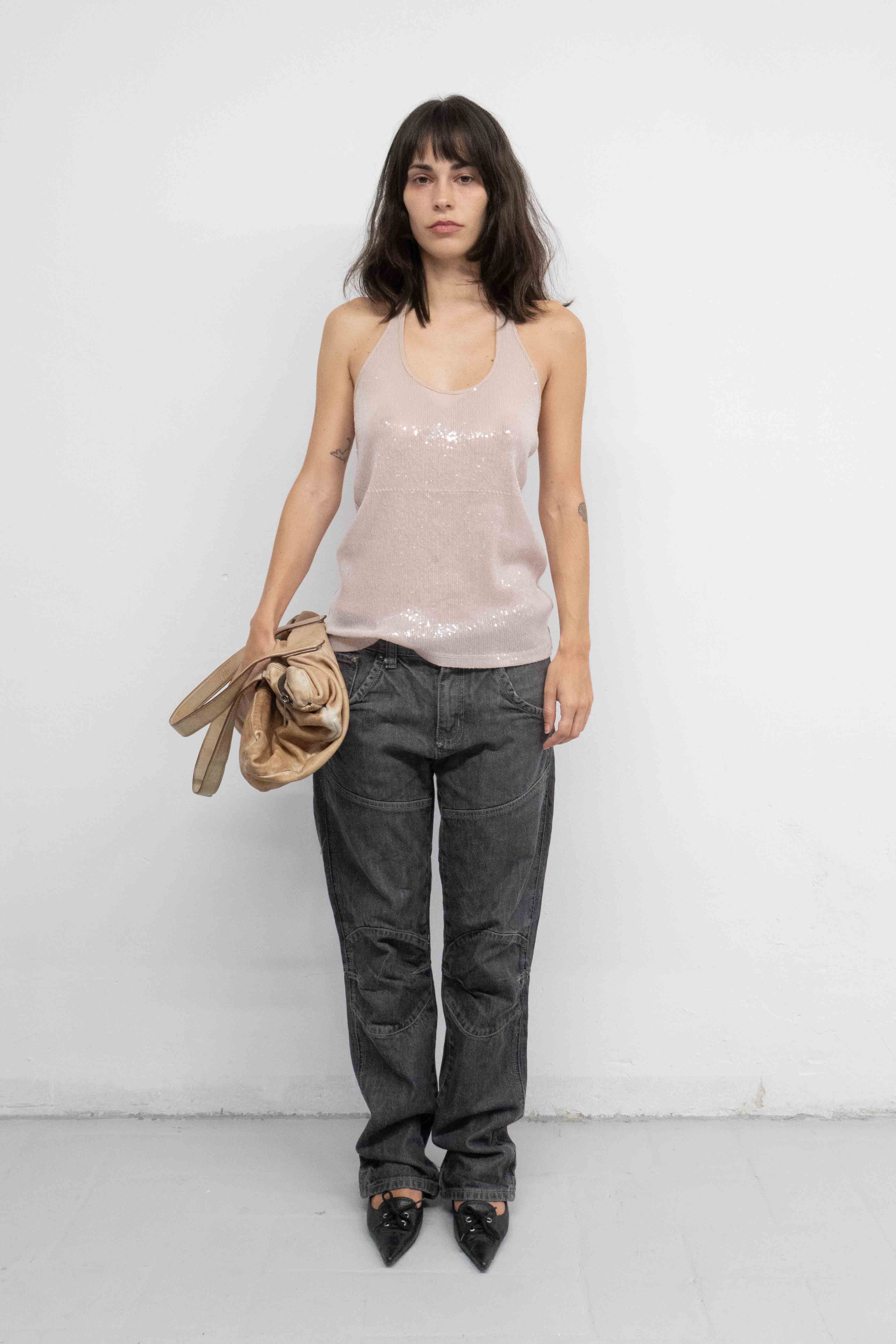 PINK MESH SEQUINED TOP