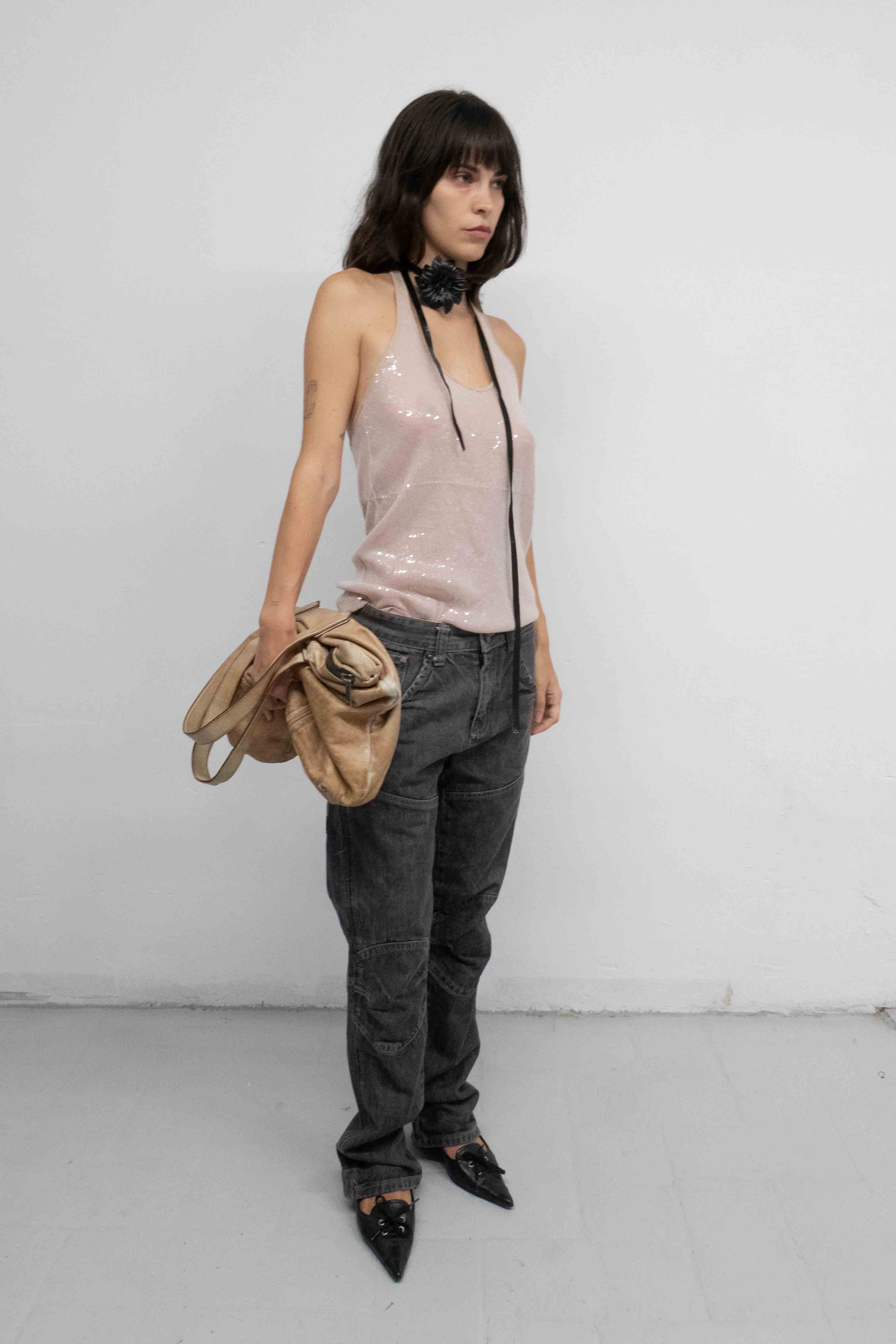 PINK MESH SEQUINED TOP