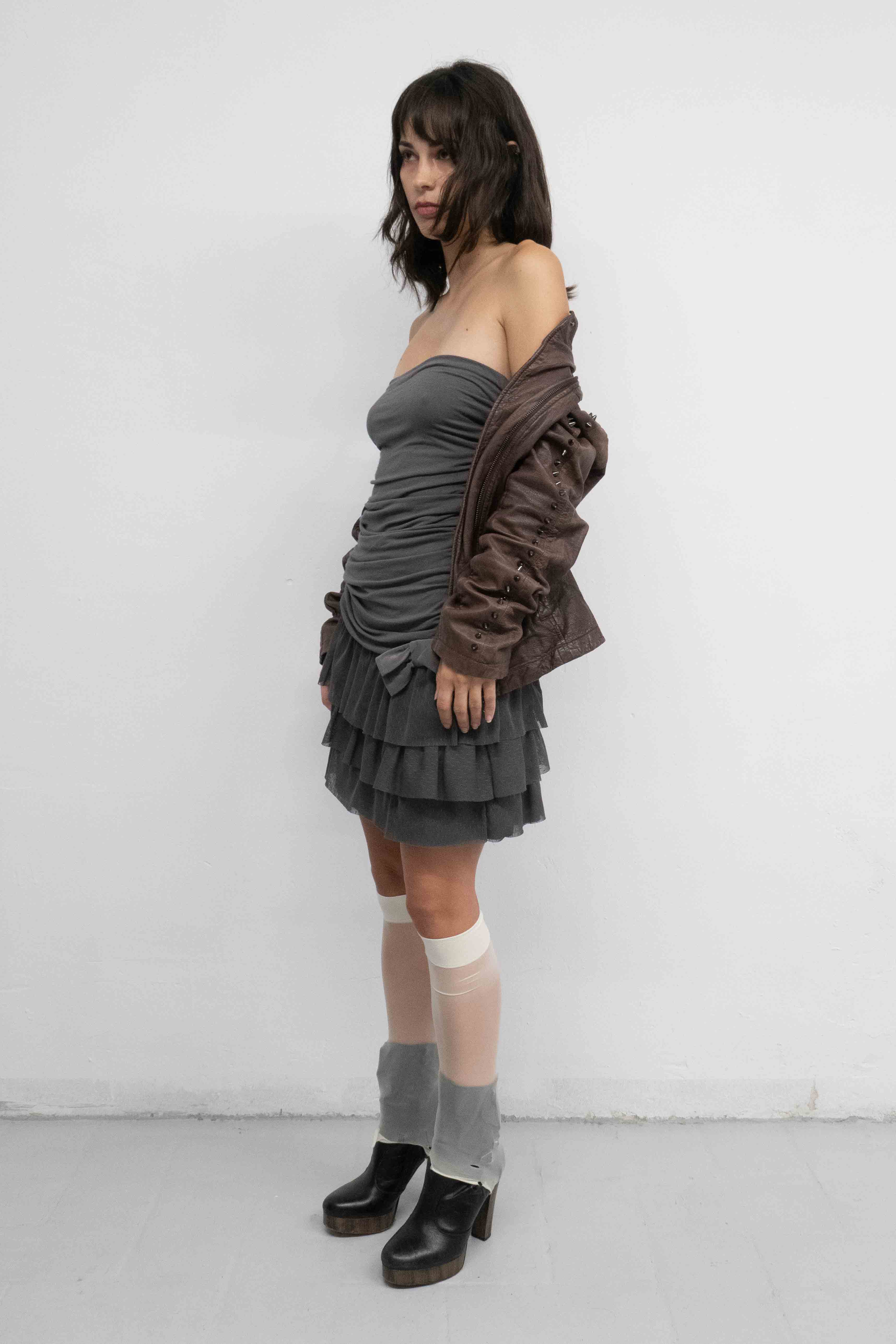 RUCHED BOW STAPELESS DRESS