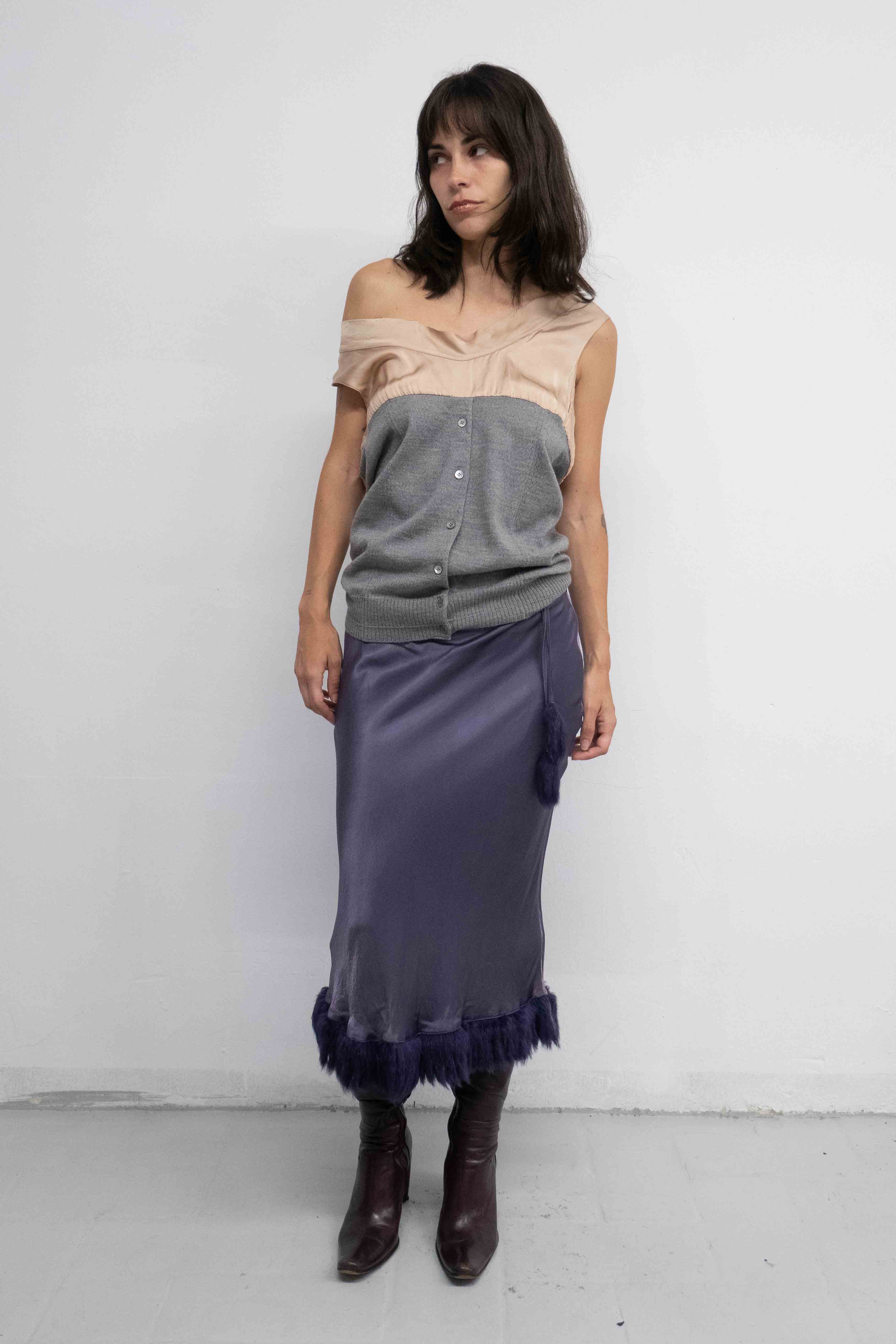 FUR SATIN PURPLE SKIRT