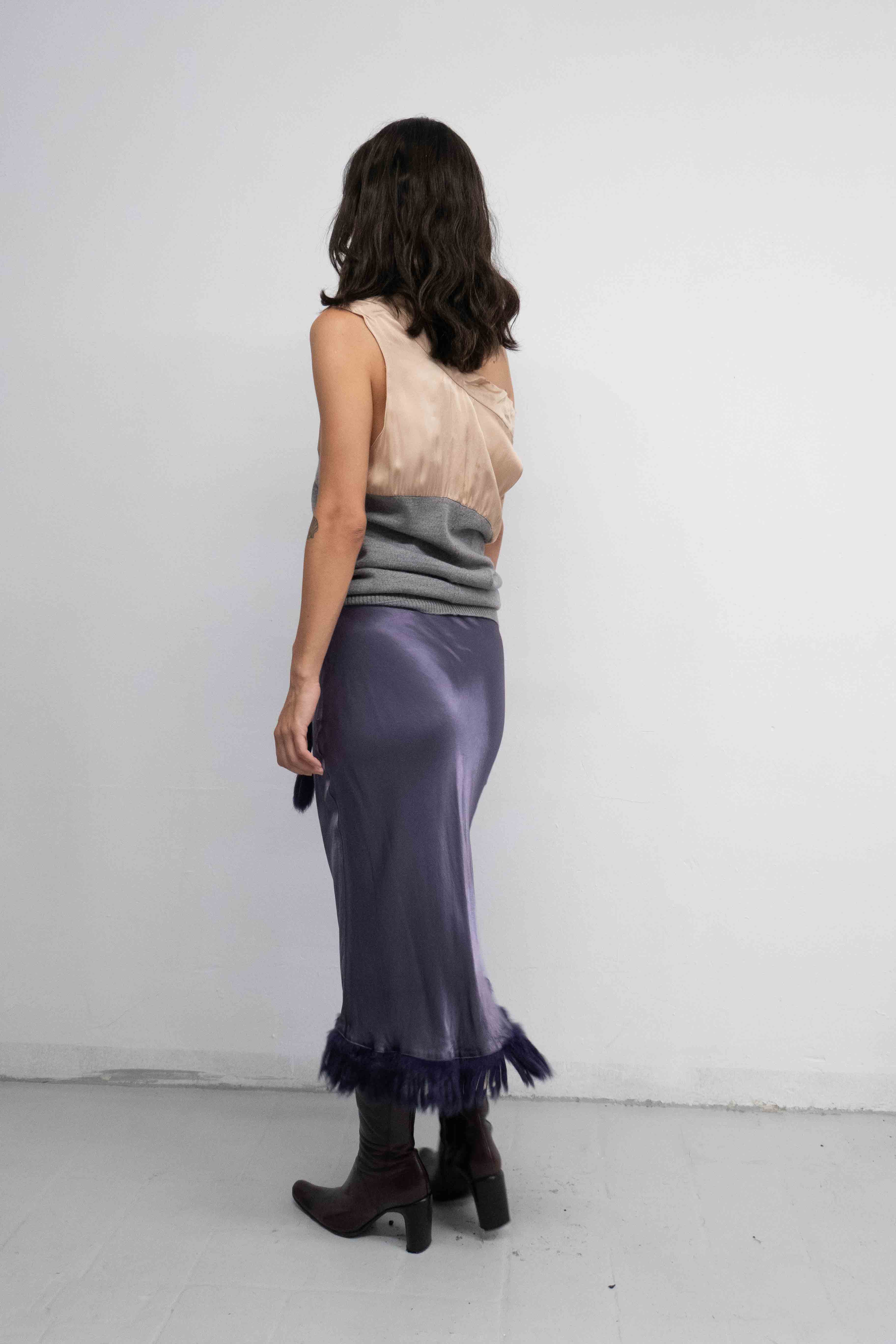 FUR SATIN PURPLE SKIRT