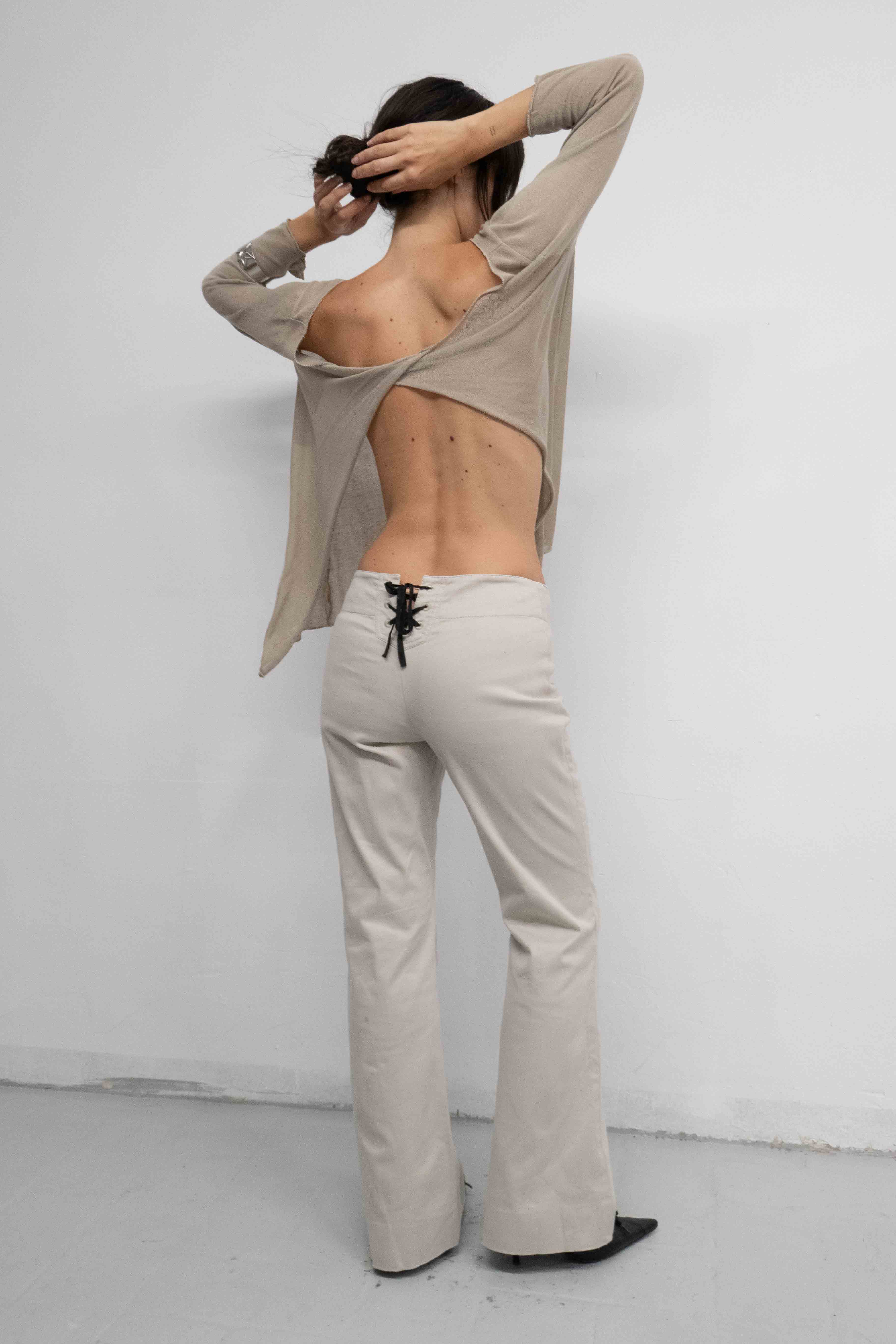GREY FLARED LACED PANTS