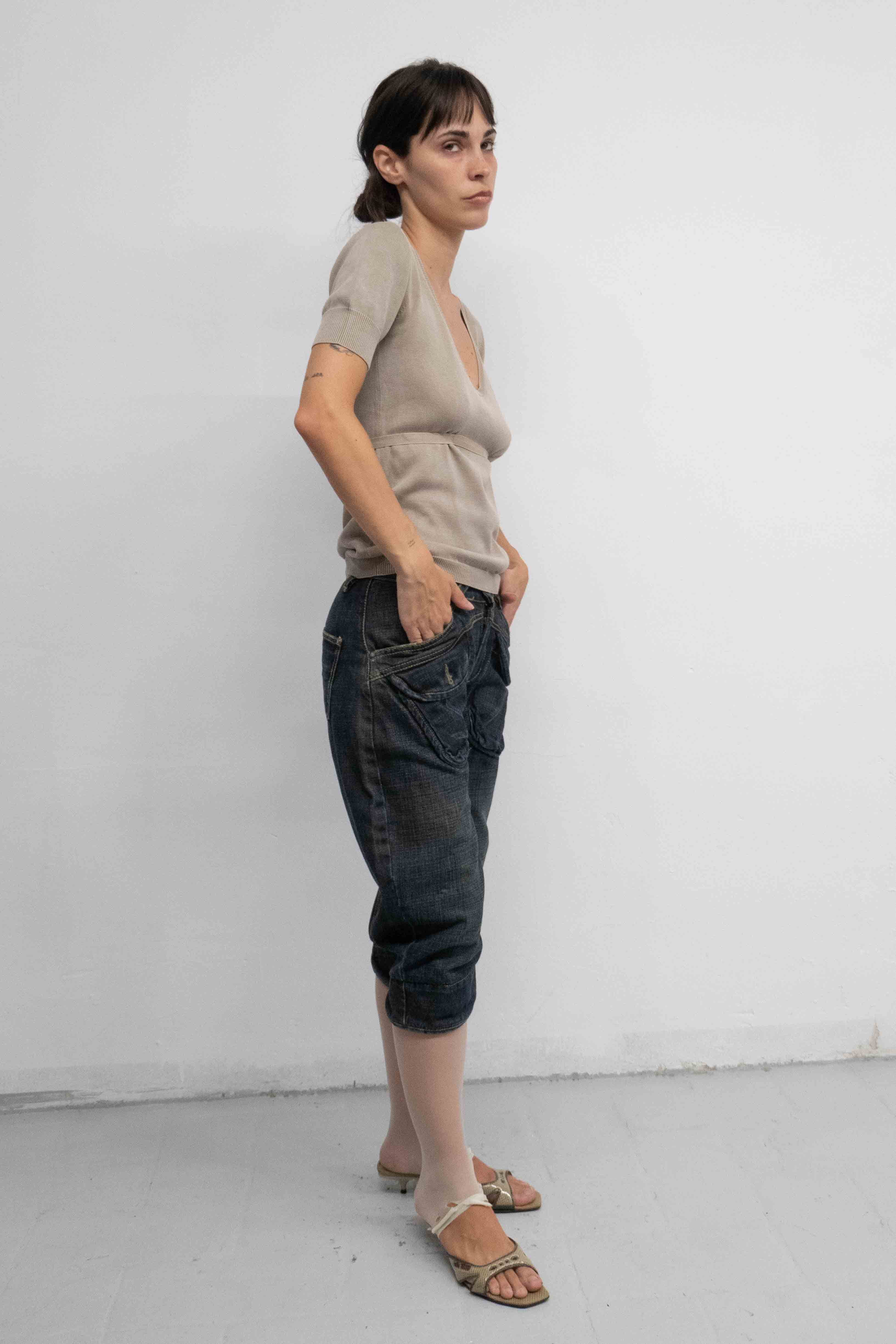 00S BROWN SILK KNITTED TOP