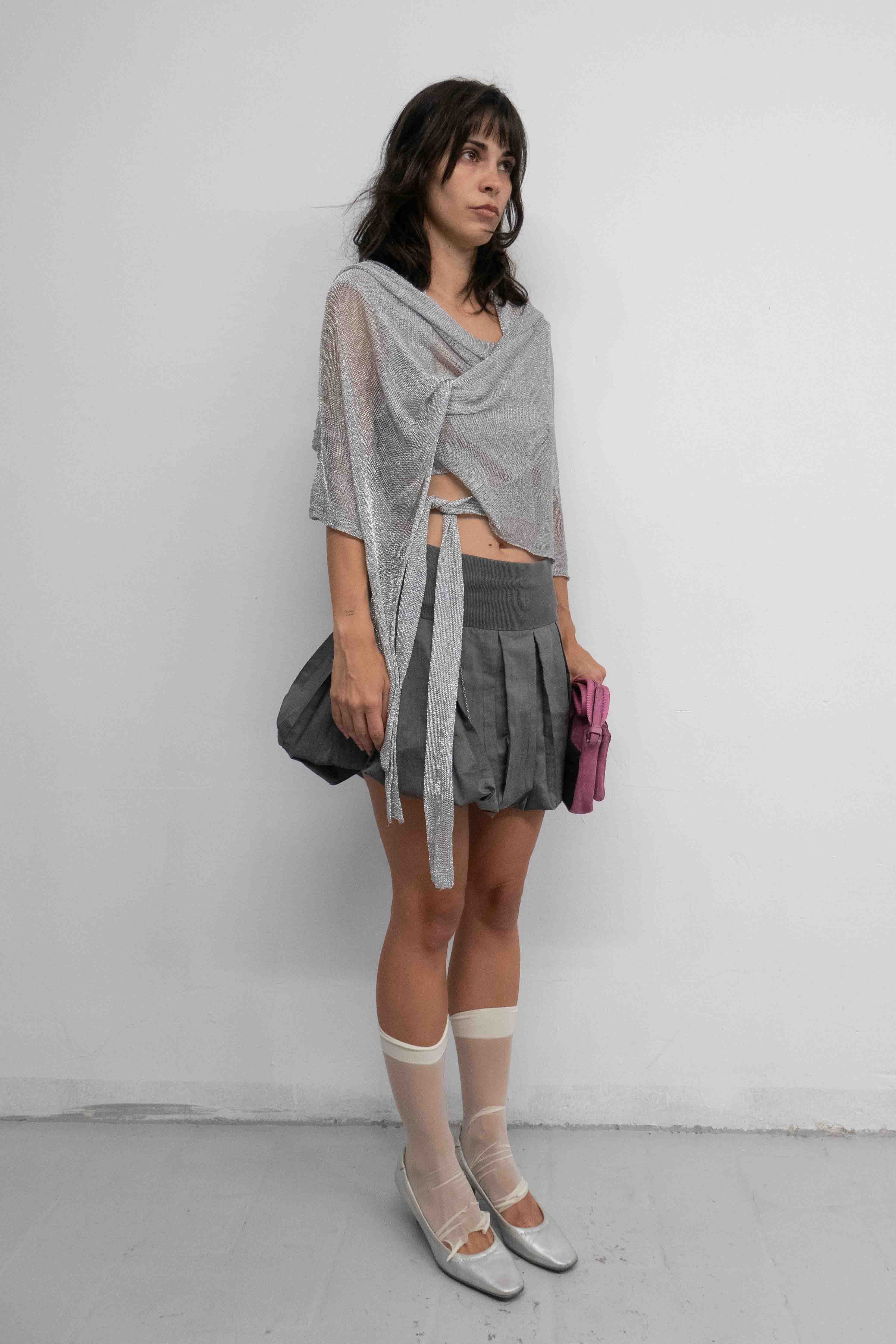 SILVER NET WRAP TOP