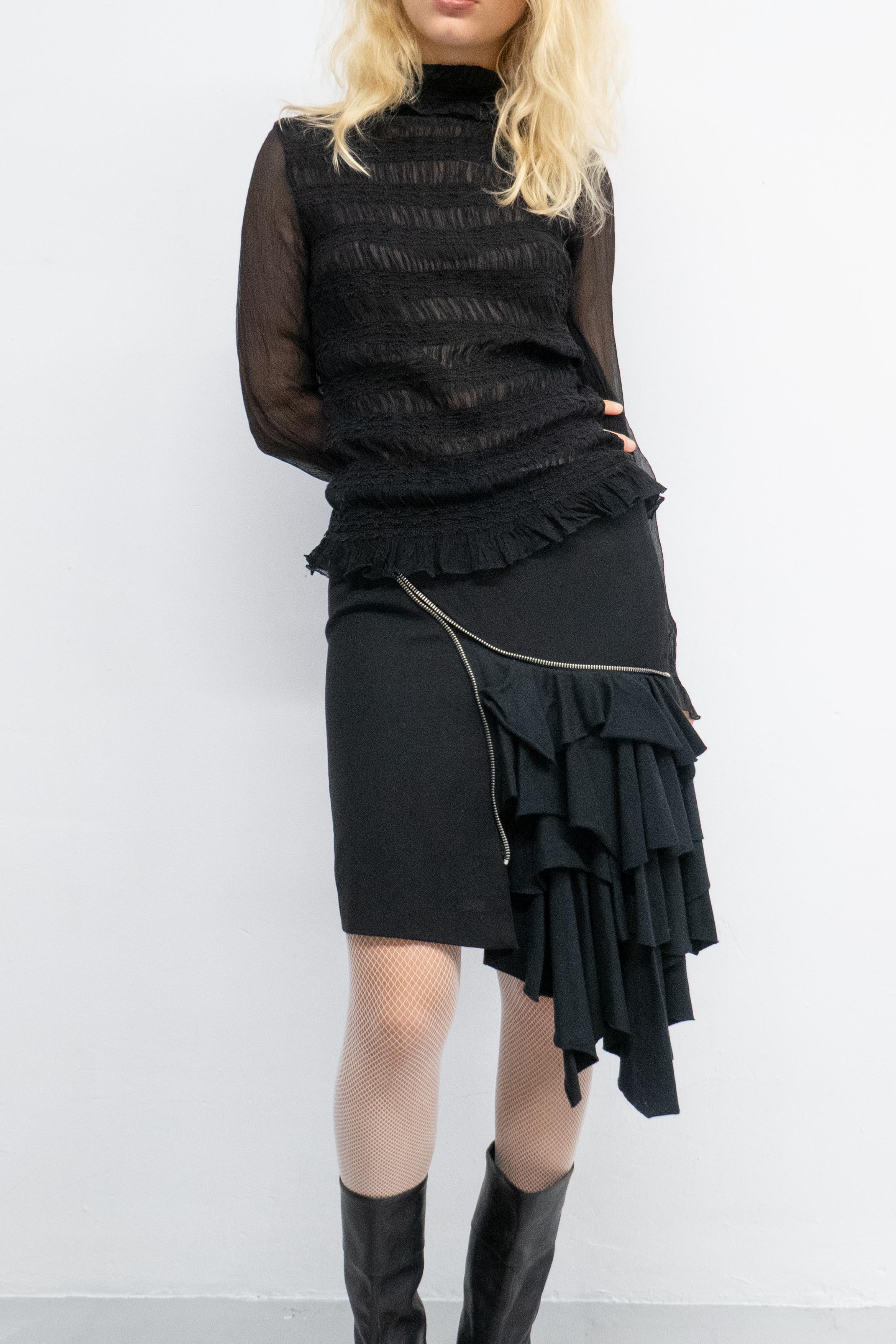 WOOL ASYMMETRIC ZIPPED SKIRT