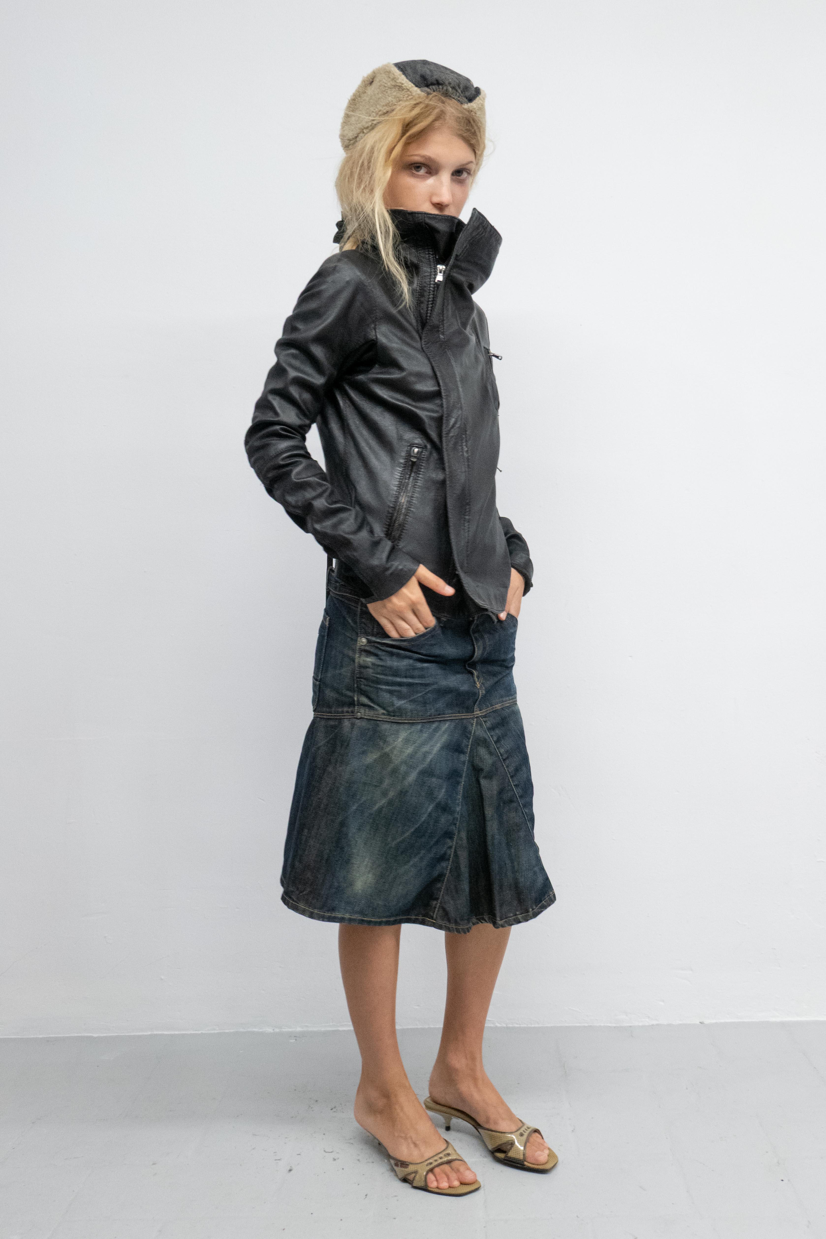 ASYMMETRIC LONG NECK LEATHER JACKET