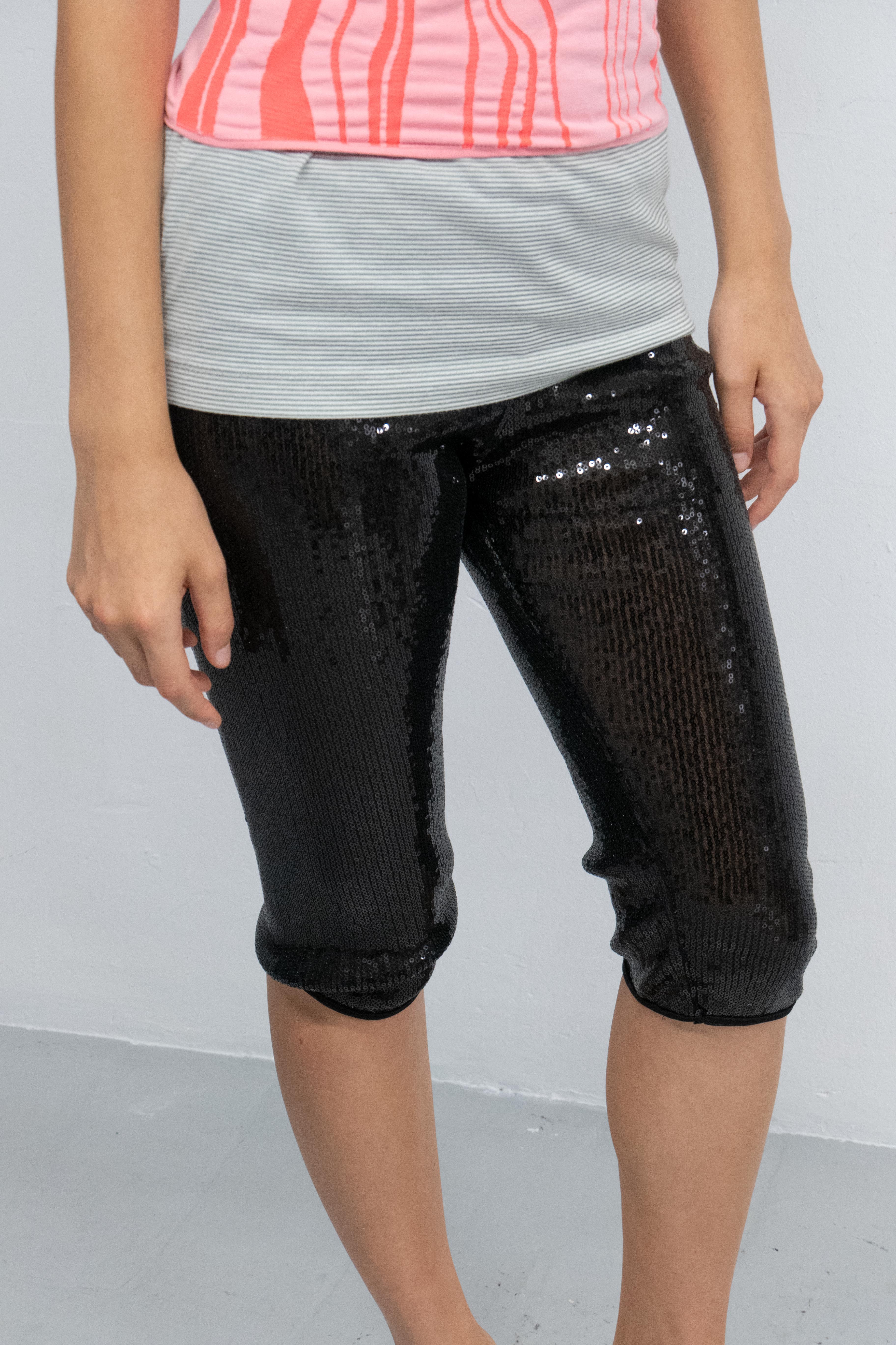 BLACK MESH SEQUINED SHORTS