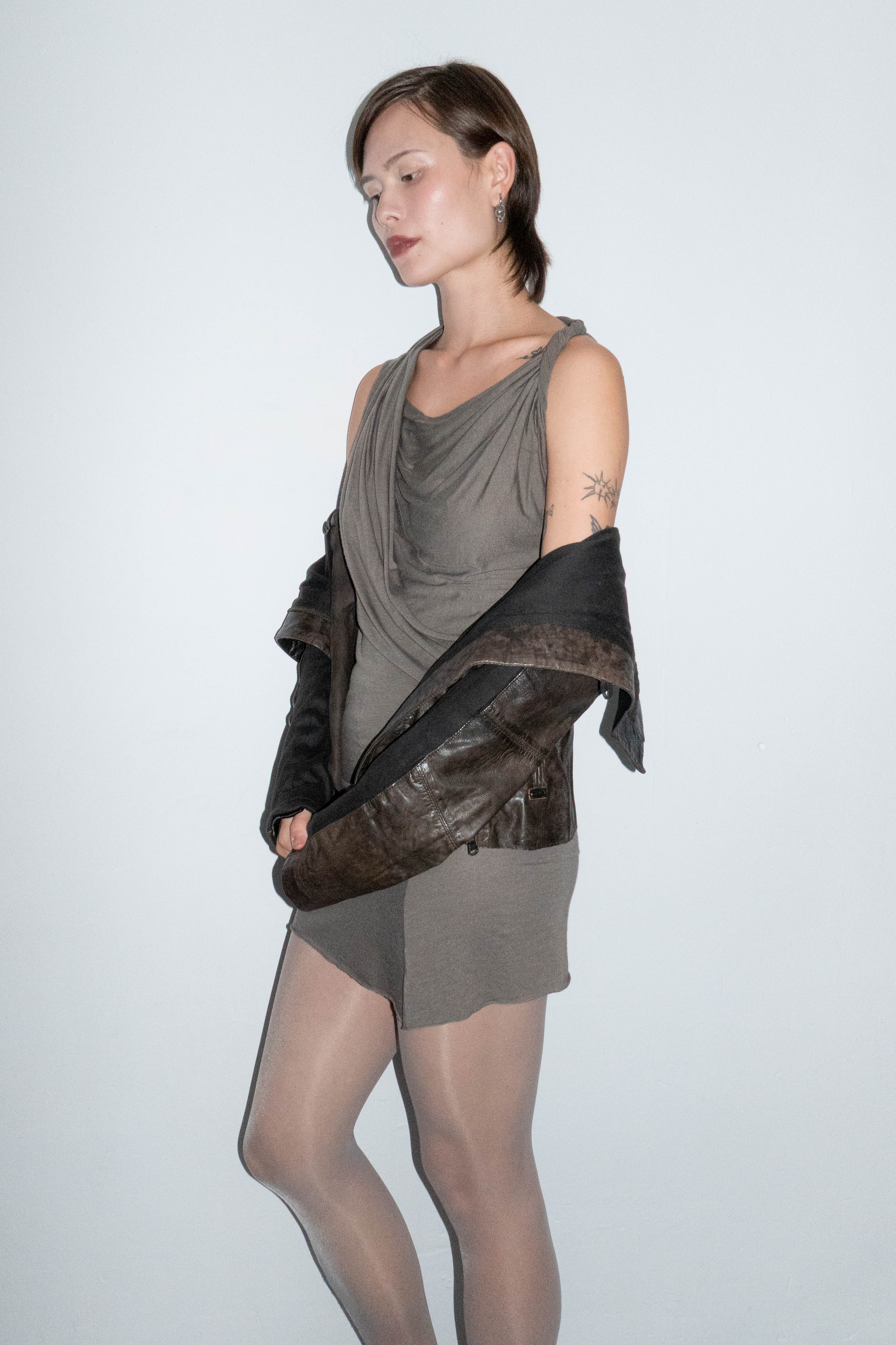 DRAPED COWL NECK TANK DRESS