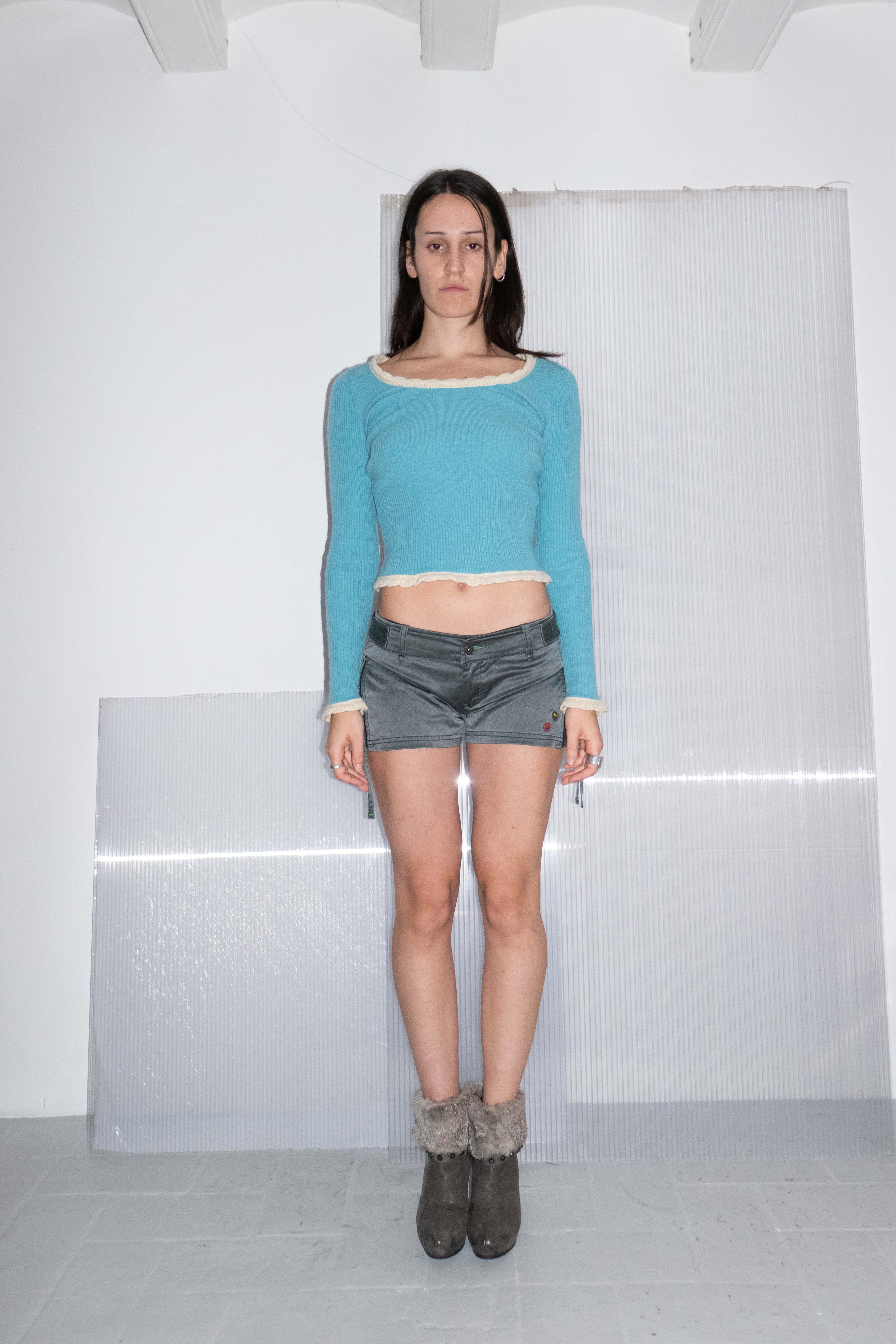 BLUEISH WOOL RIBBED SWEATER