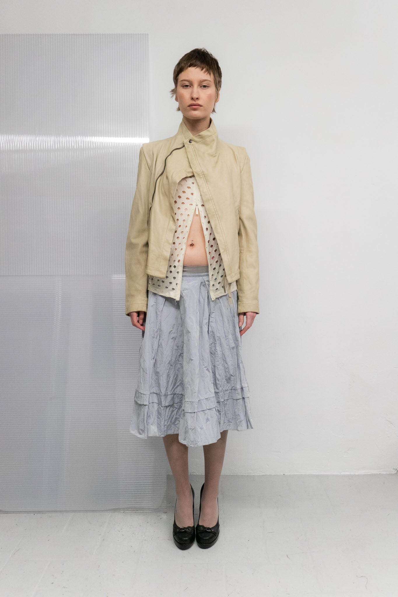 ASYMMETRIC LEATHER WASHED JACKET