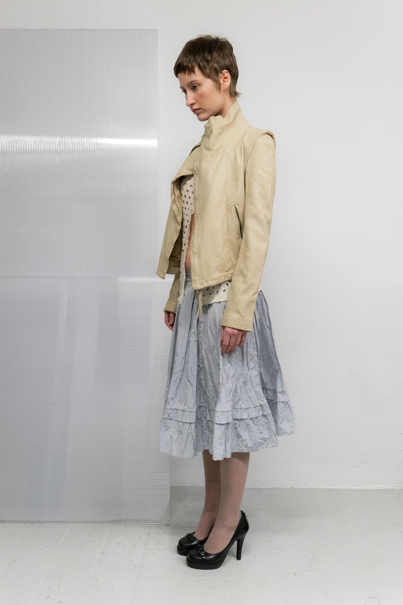 ASYMMETRIC LEATHER WASHED JACKET