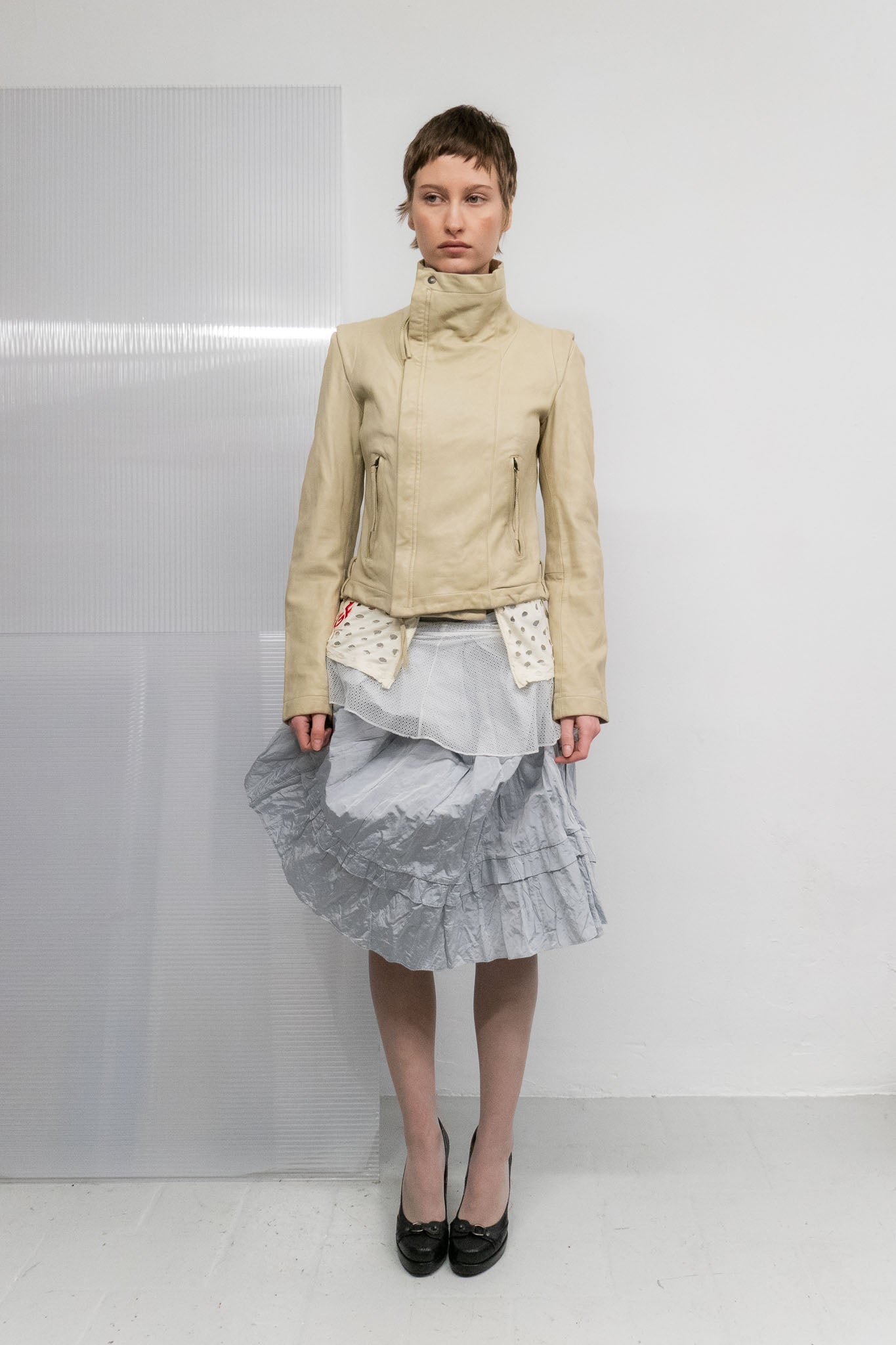 ASYMMETRIC LEATHER WASHED JACKET