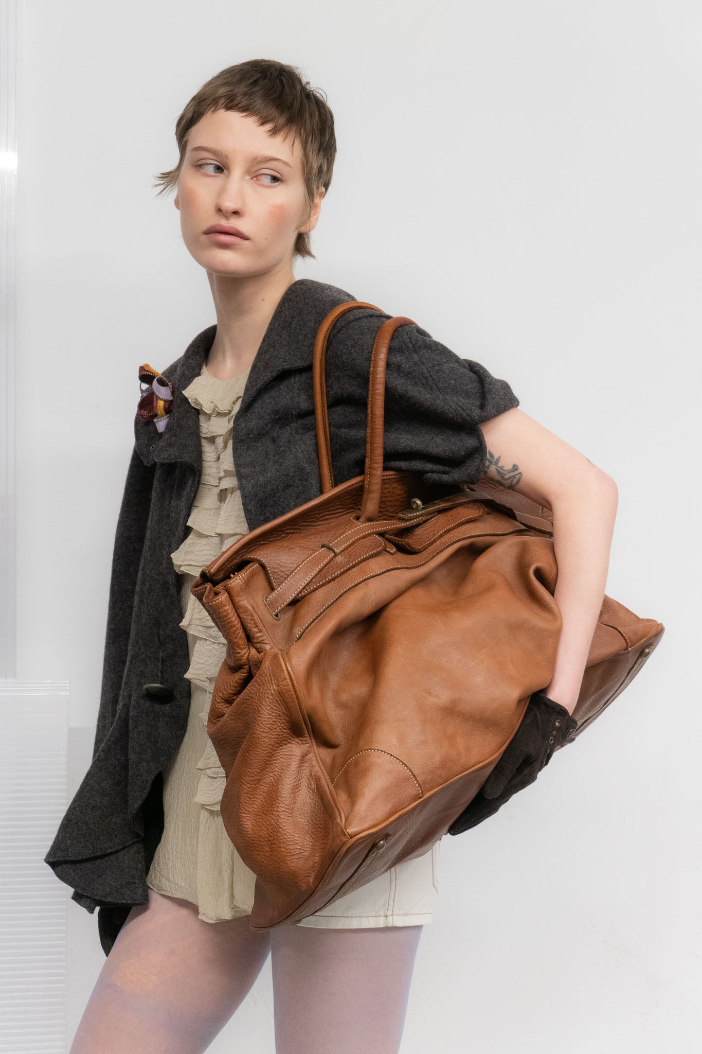 WASHED BROWN LEATHER FIRKIN TRAVELBAG