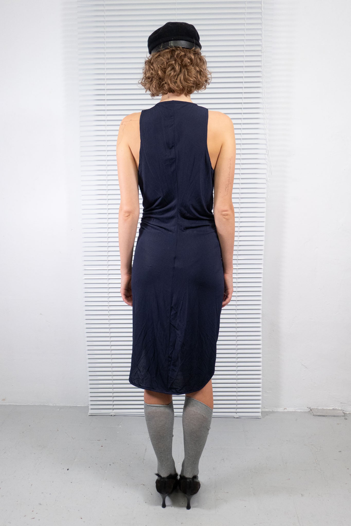 NAVY ASYMMETRIC RUCHED TUNIC