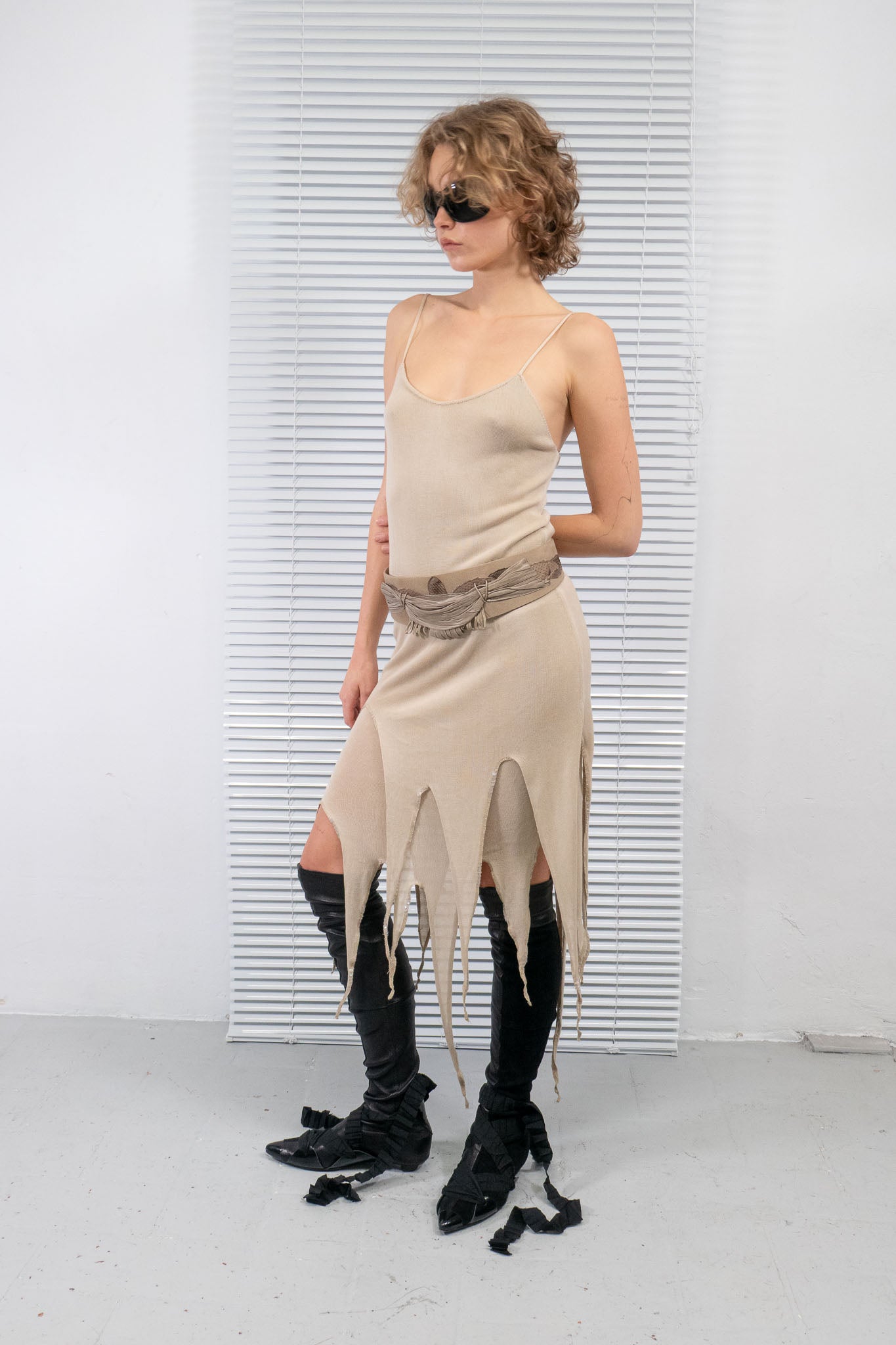 DECONSTUCTED RUFFLES KNIT DRESS