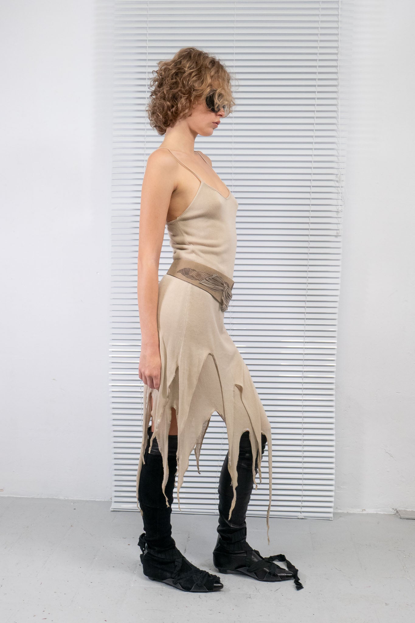 DECONSTUCTED RUFFLES KNIT DRESS