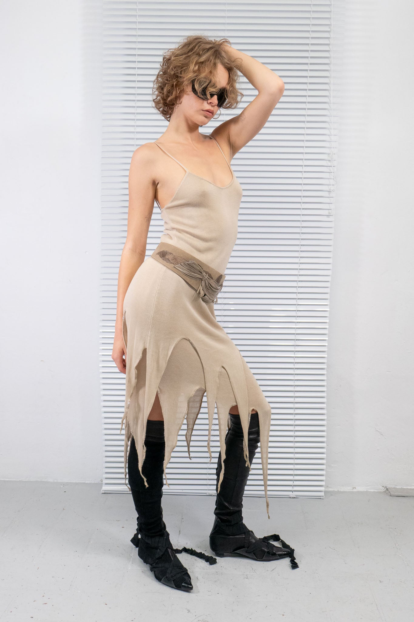 DECONSTUCTED RUFFLES KNIT DRESS